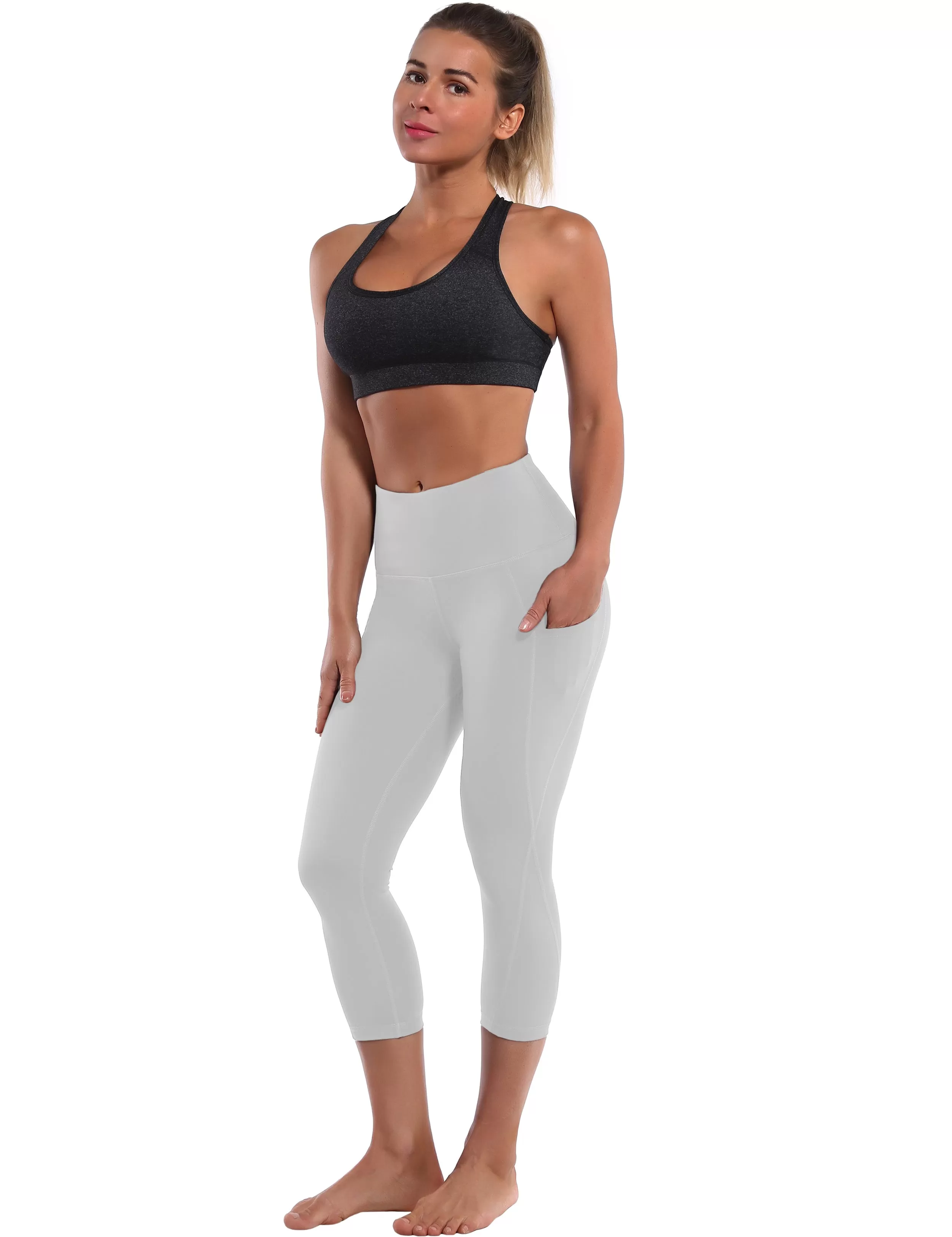 19 High Waist Side Pockets Capris lightgray_yogastudio