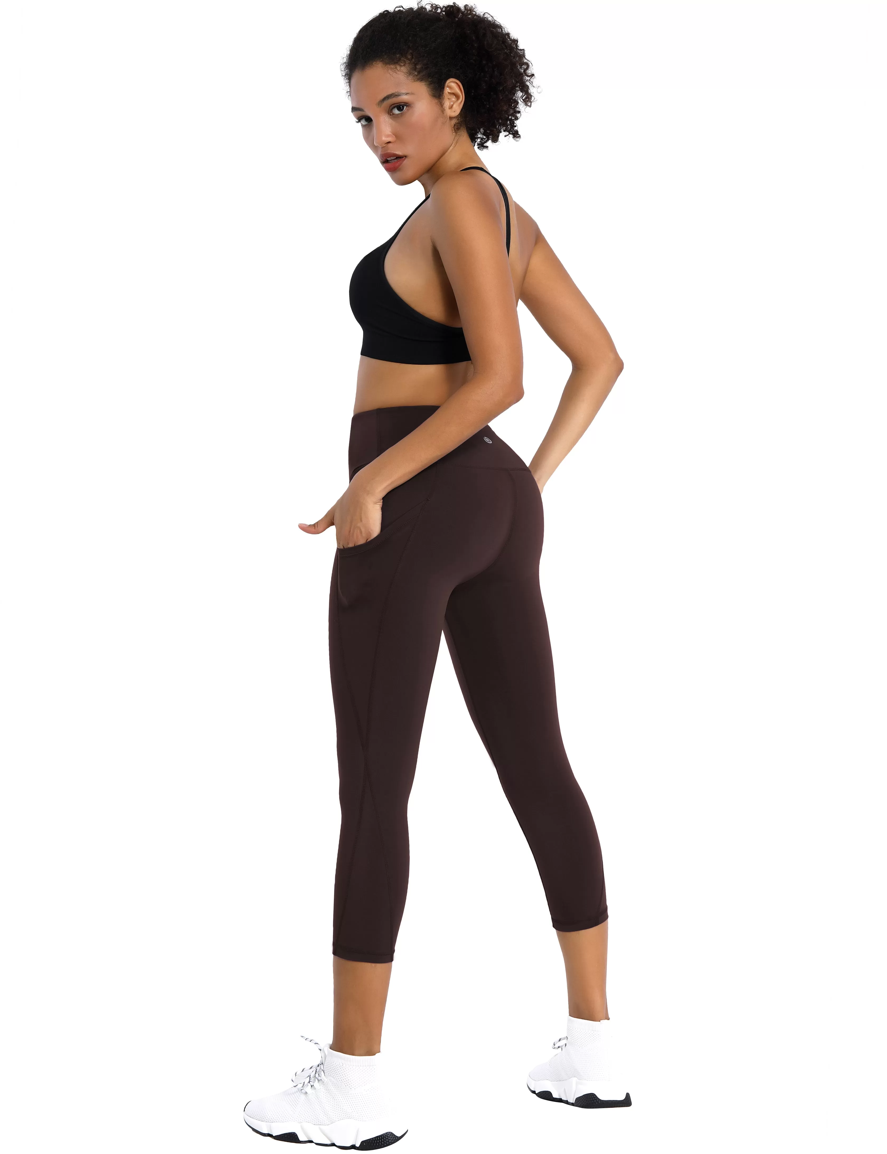 19 High Waist Side Pockets Capris mahoganymaroon_yogastudio