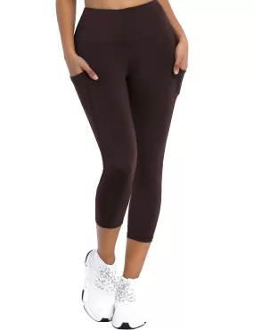 19 High Waist Side Pockets Capris mahoganymaroon_yogastudio