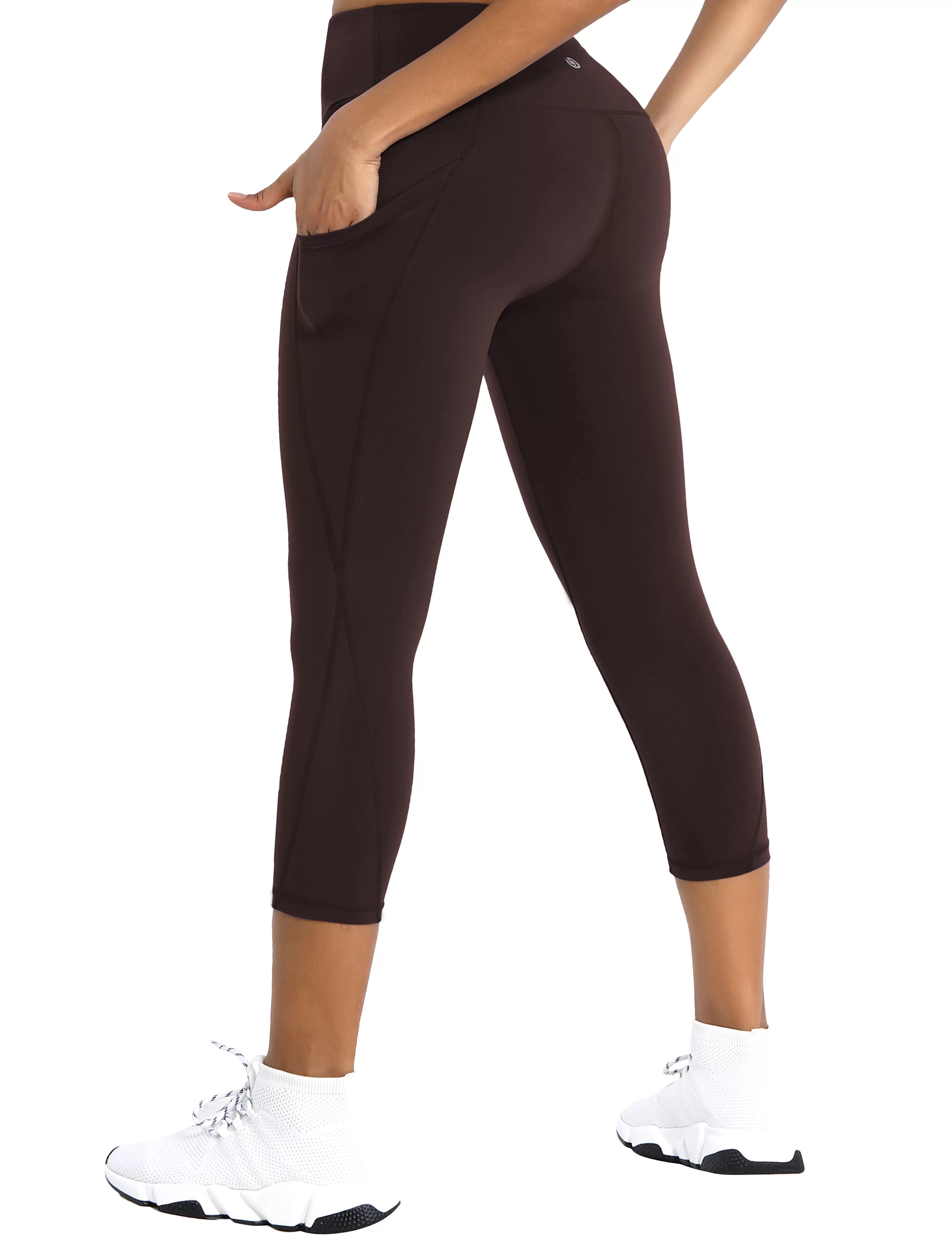 19 High Waist Side Pockets Capris mahoganymaroon_yogastudio