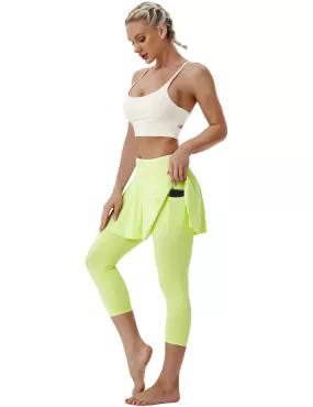 19" Capris Tennis Golf Skirted Leggings with Pockets neonyellow