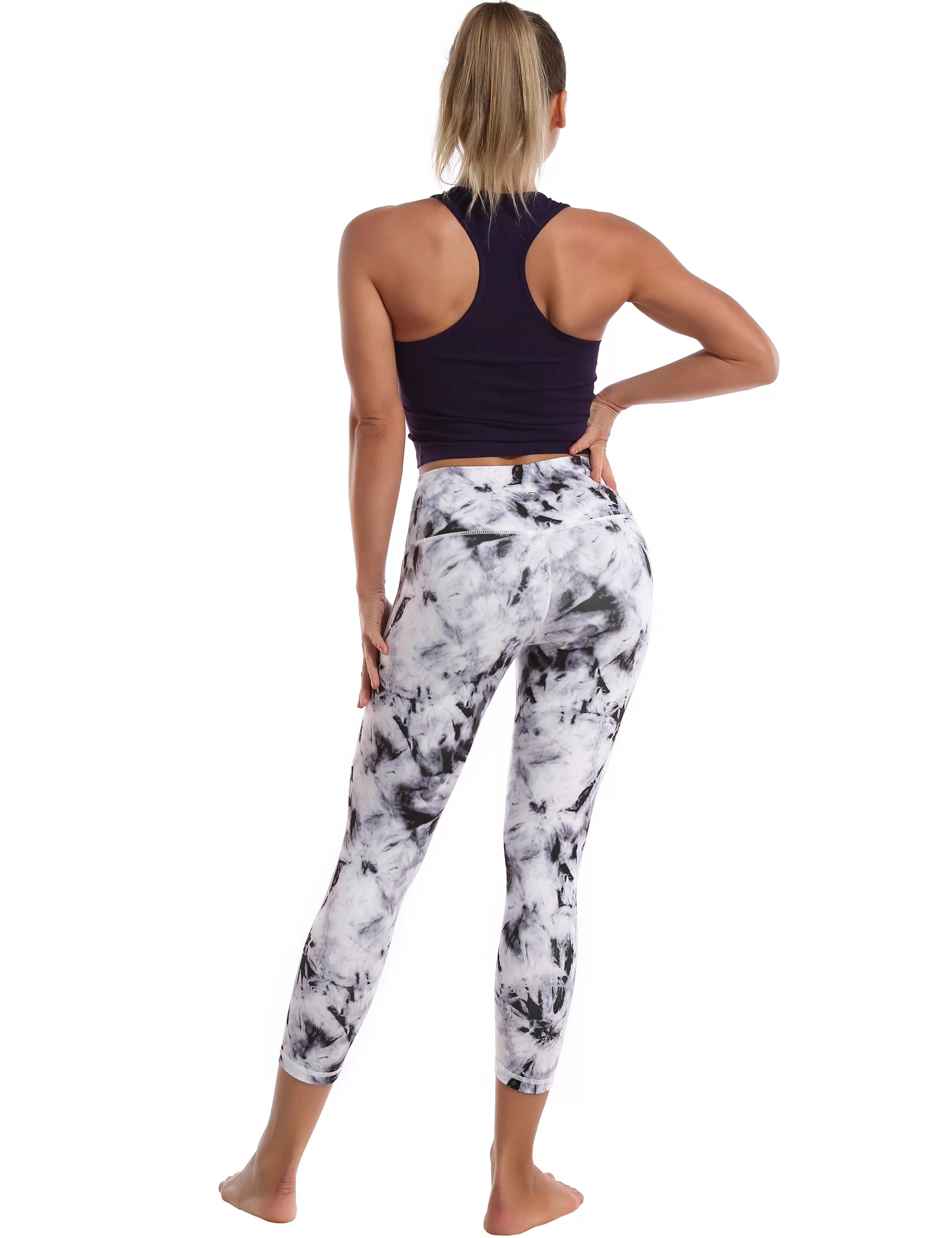 19" High Waist Printed Crop Tight Capris black dandelion