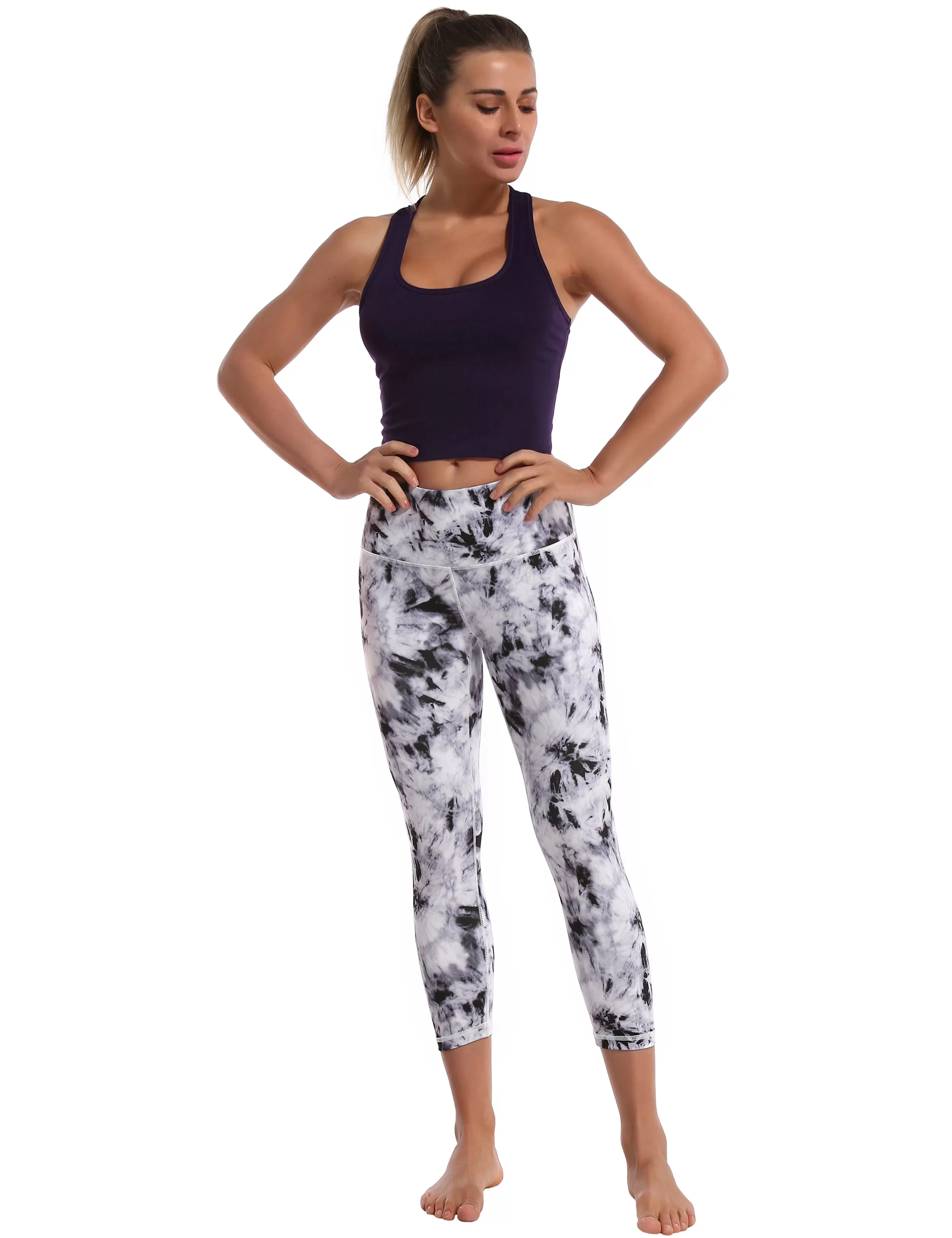 19" High Waist Printed Crop Tight Capris black dandelion