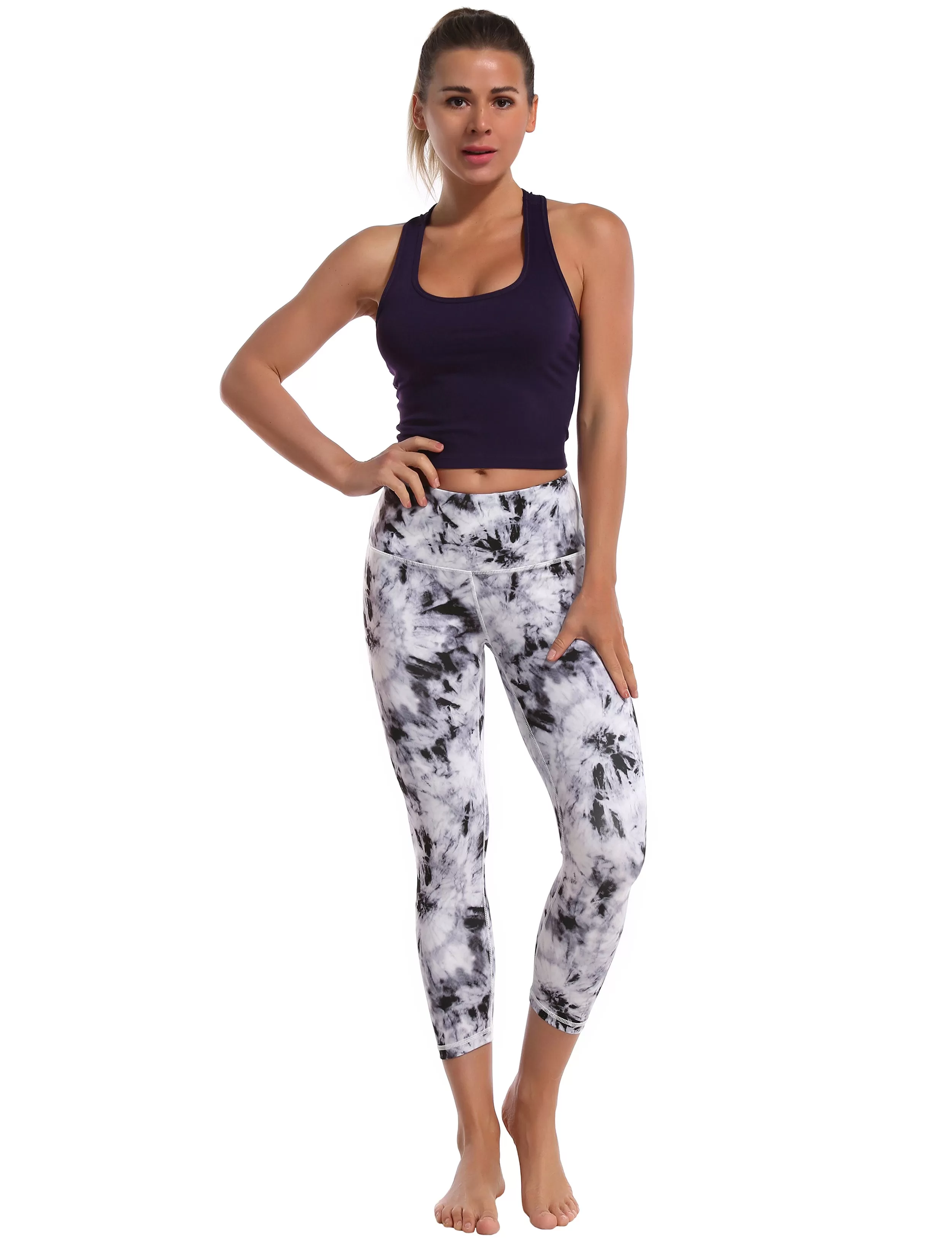 19" High Waist Printed Crop Tight Capris black dandelion