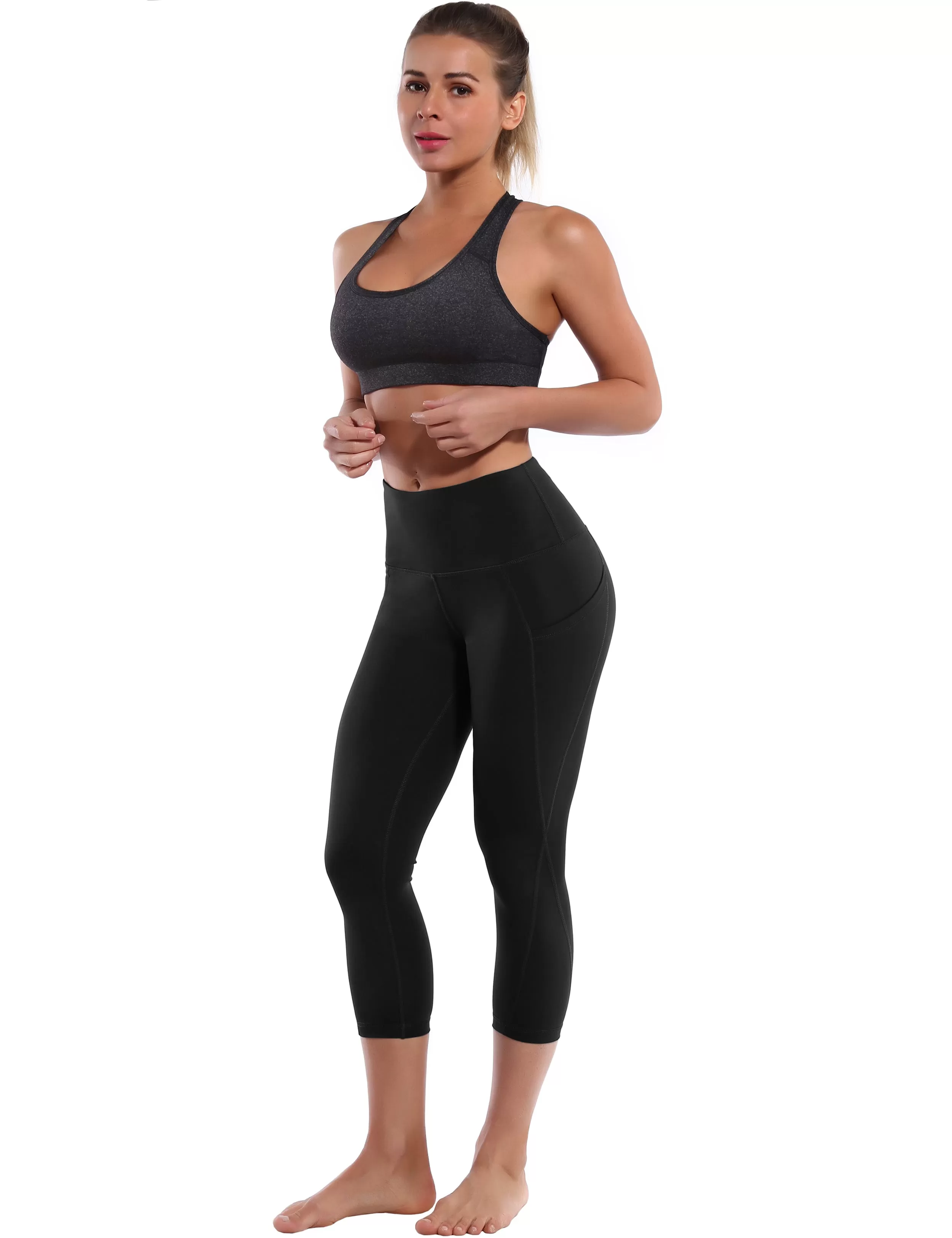 19" High Waist Side Pockets Capris black