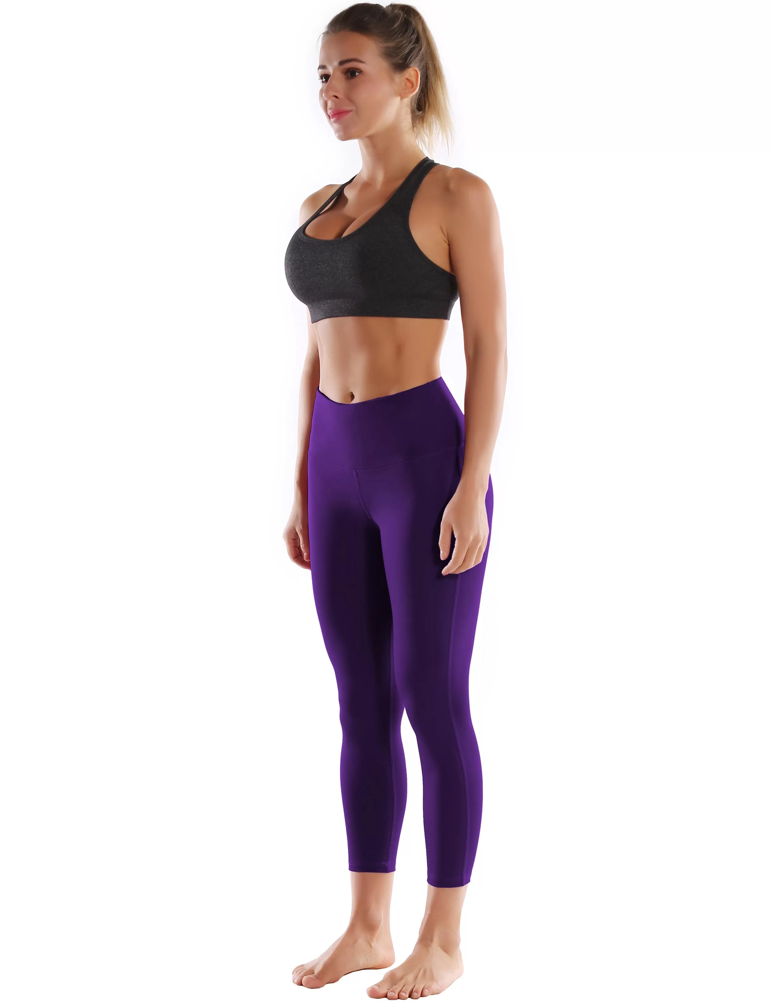 22 High Waist Side Line Capris eggplantpurple_yogastudio