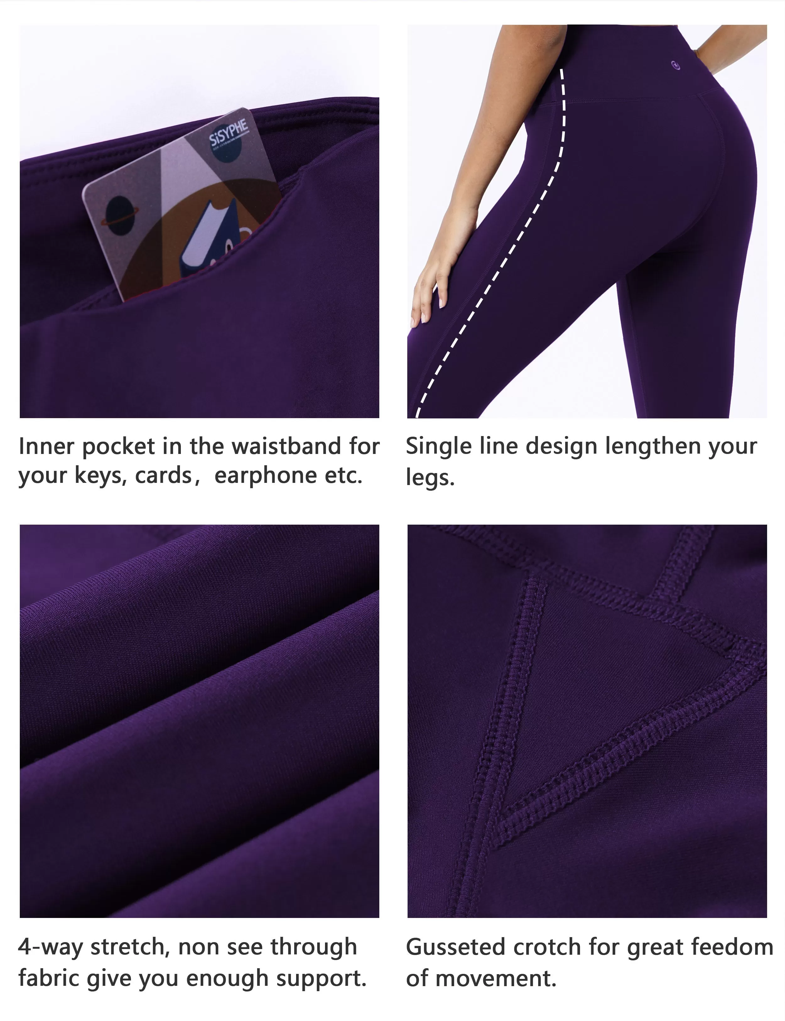 22 High Waist Side Line Capris eggplantpurple_yogastudio