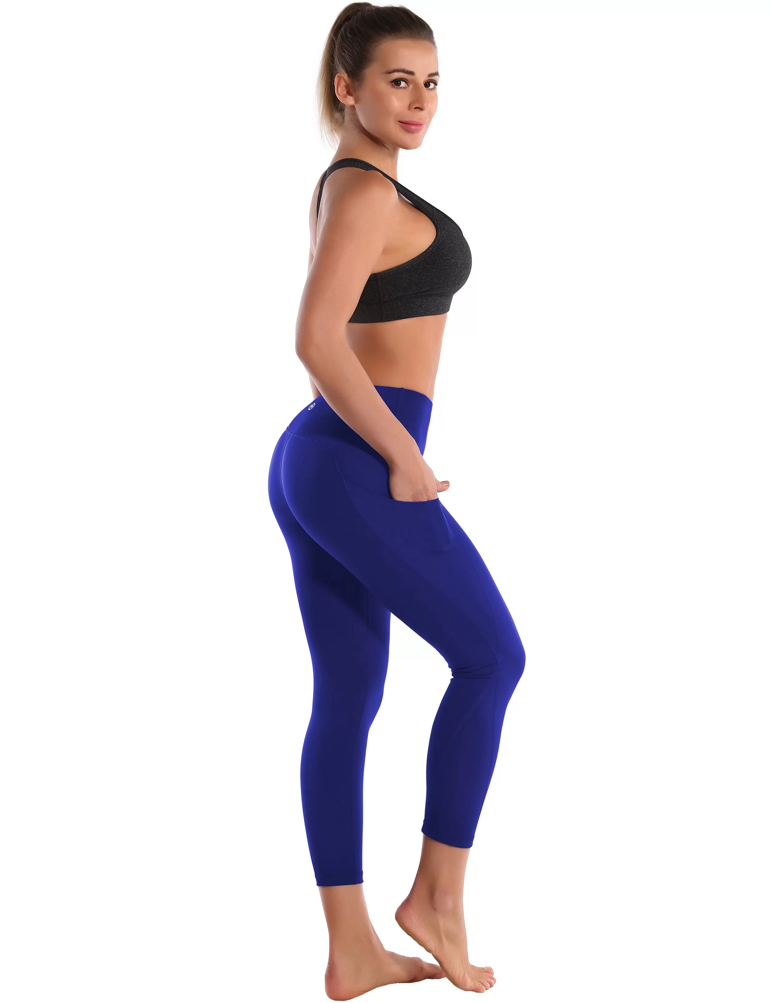 22 High Waist Side Pockets Capris navy_yogastudio