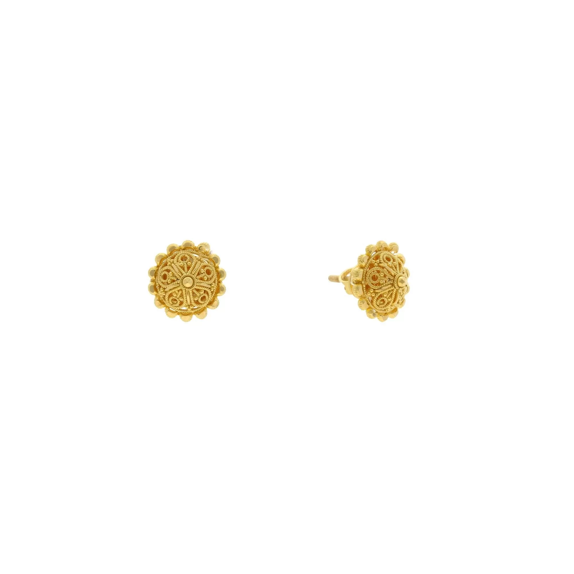 22K Yellow Gold Clustered & Dappered Stud Earrings, 5.2 grams