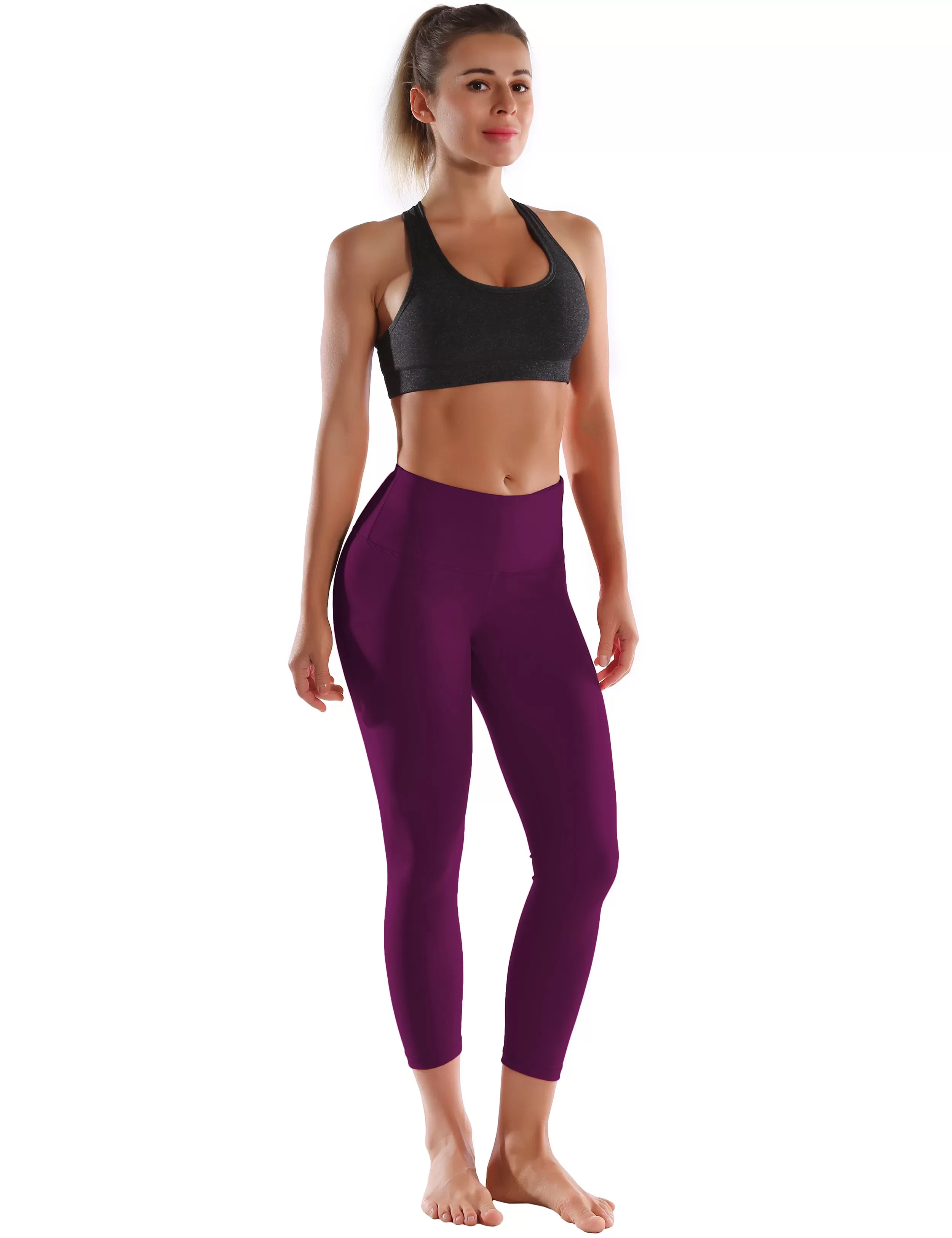 22" High Waist Crop Tight Capris plum