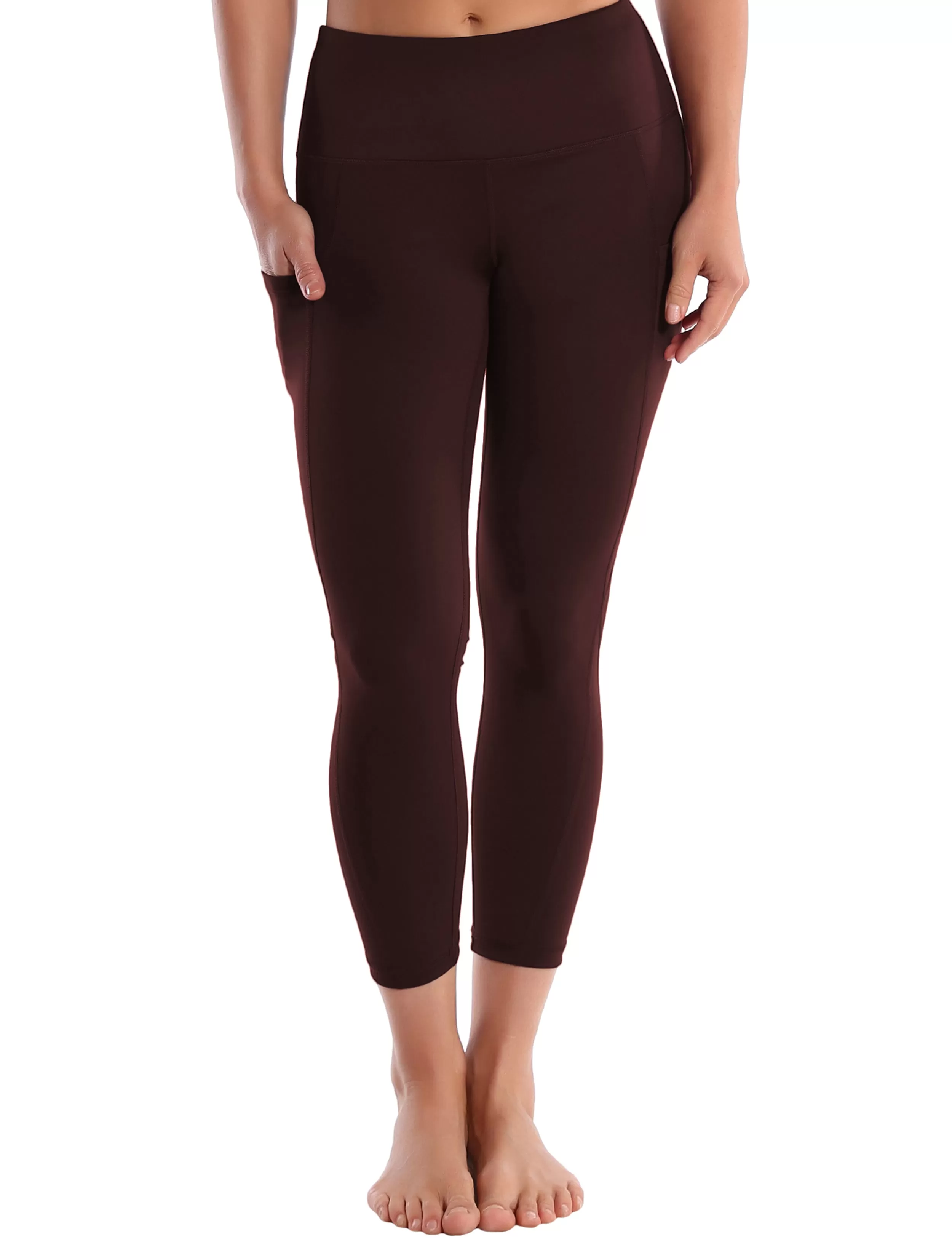 22" High Waist Side Pockets Capris mahoganymaroon