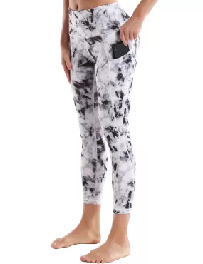 22" Printed Side Pockets Capris black dandelion