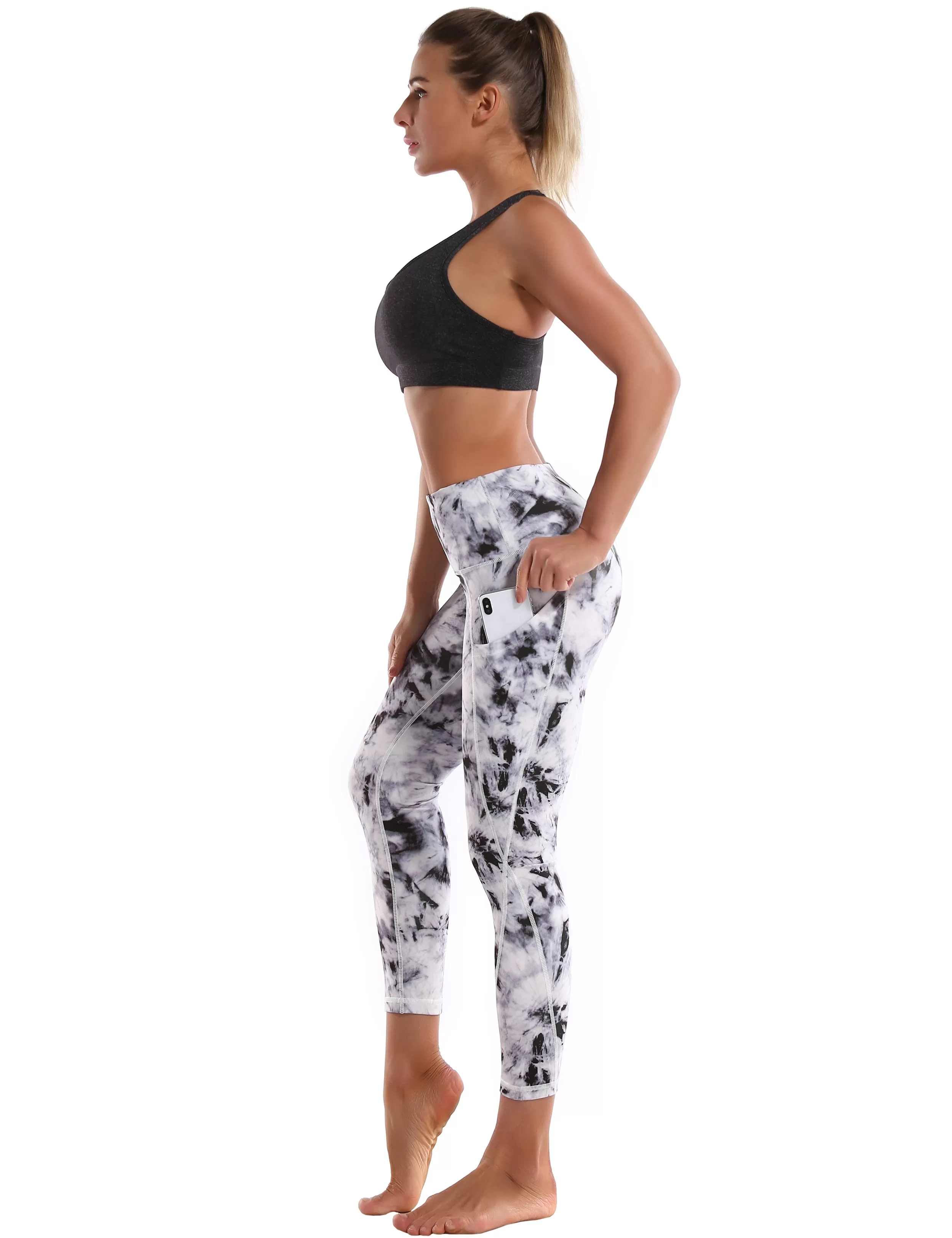 22" Printed Side Pockets Capris black dandelion