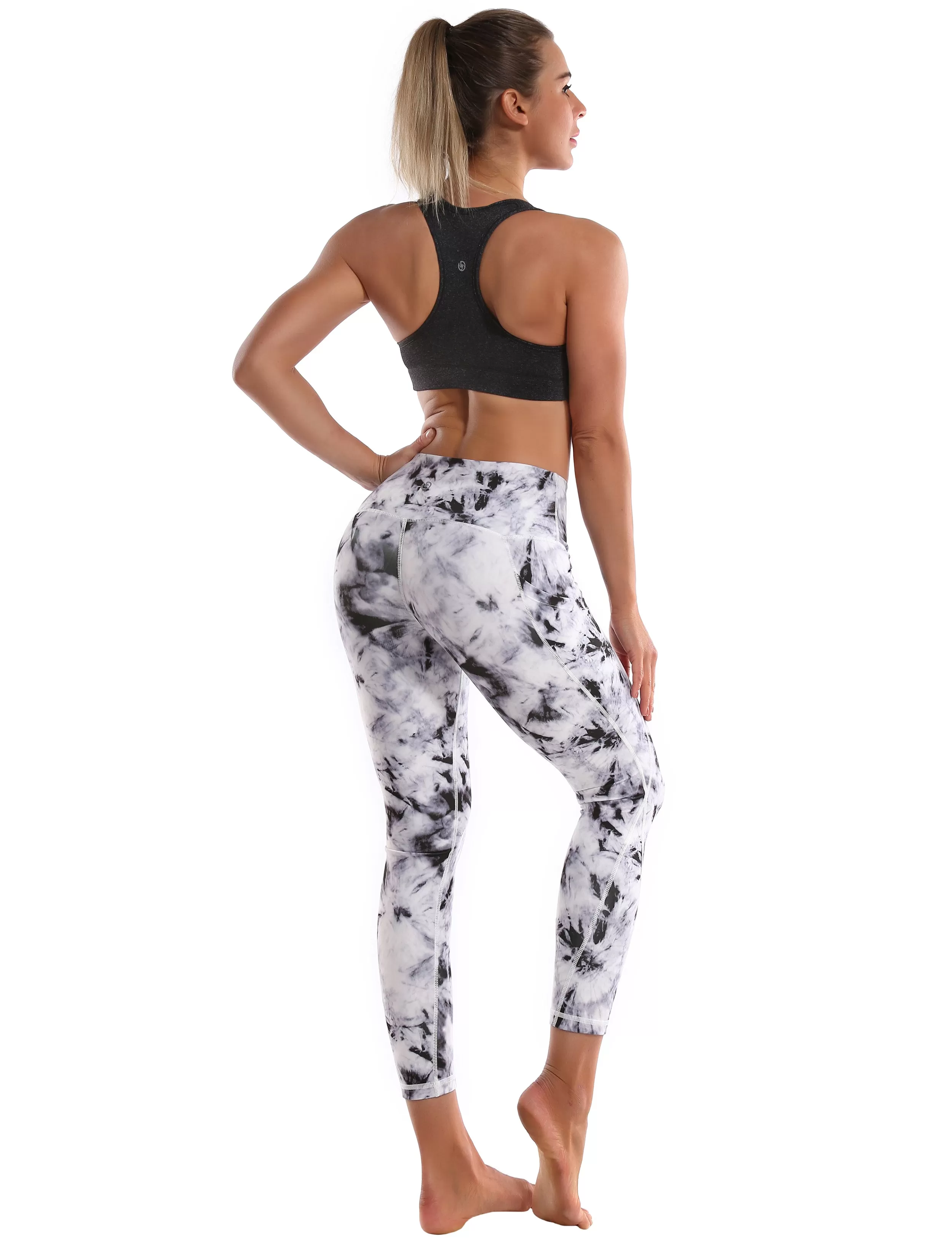 22" Printed Side Pockets Capris black dandelion