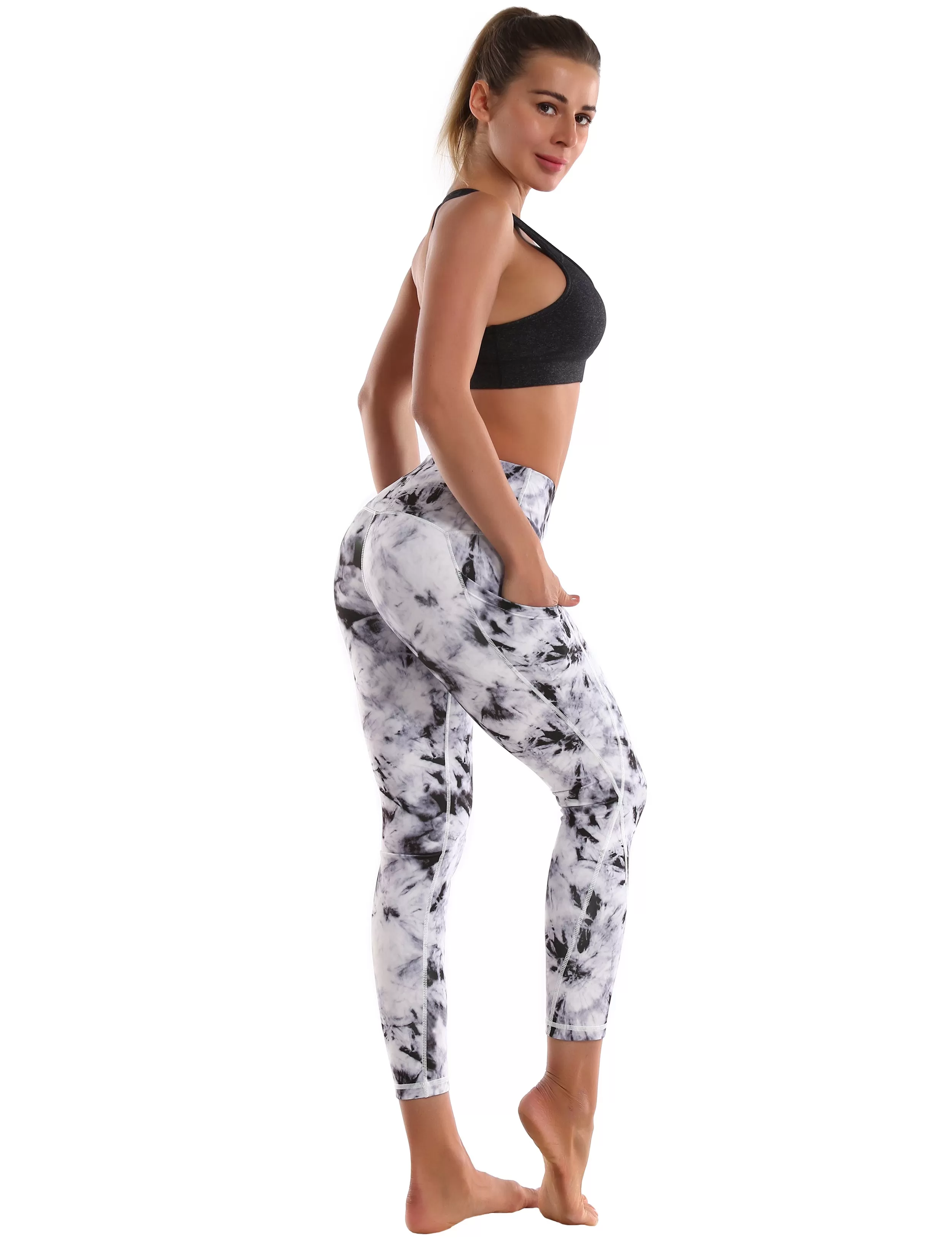 22" Printed Side Pockets Capris black dandelion