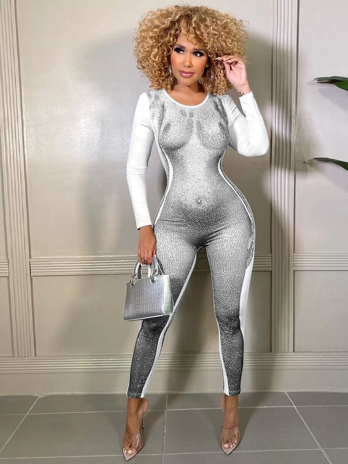 3D Body Print Long Sleeve Jumpsuit