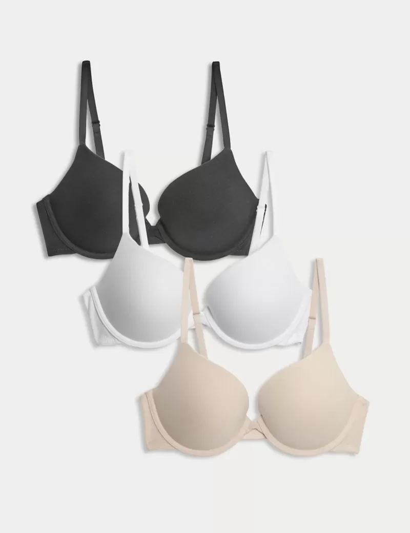 3pk Cotton Wired Push-Up Bras A-E