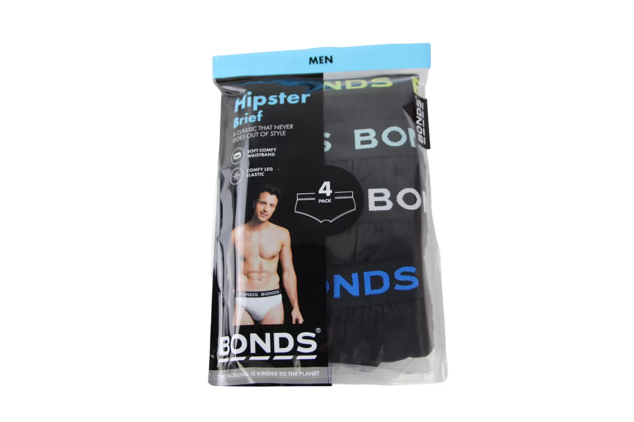 4 Pairs X Bonds Mens Hipster Briefs Black With Multicoloured Logo As1