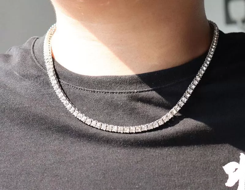 5MM 2pc Iced Out Tennis 1 Row Rhinestone Bling Crystal Chain for Men