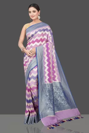 90L175-RO Shaded Lavender Saree with Chevron Zari Pattern