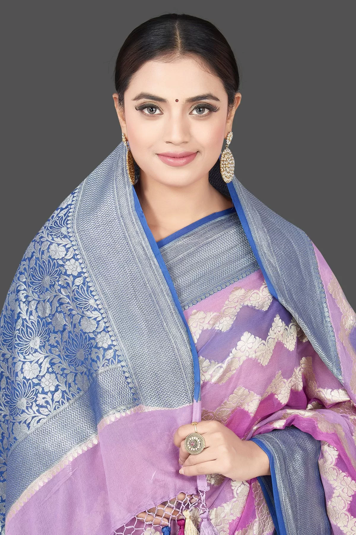 90L175-RO Shaded Lavender Saree with Chevron Zari Pattern