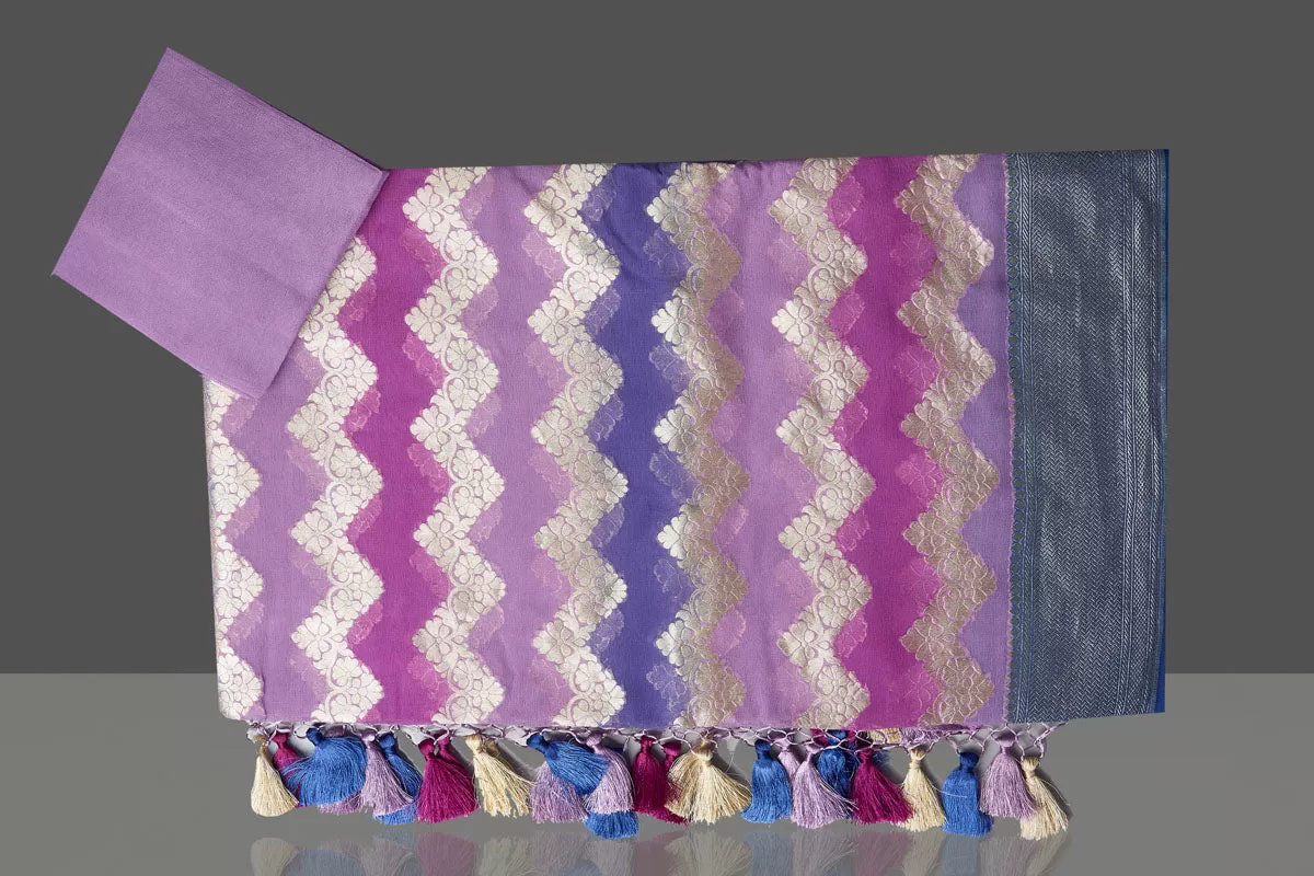 90L175-RO Shaded Lavender Saree with Chevron Zari Pattern