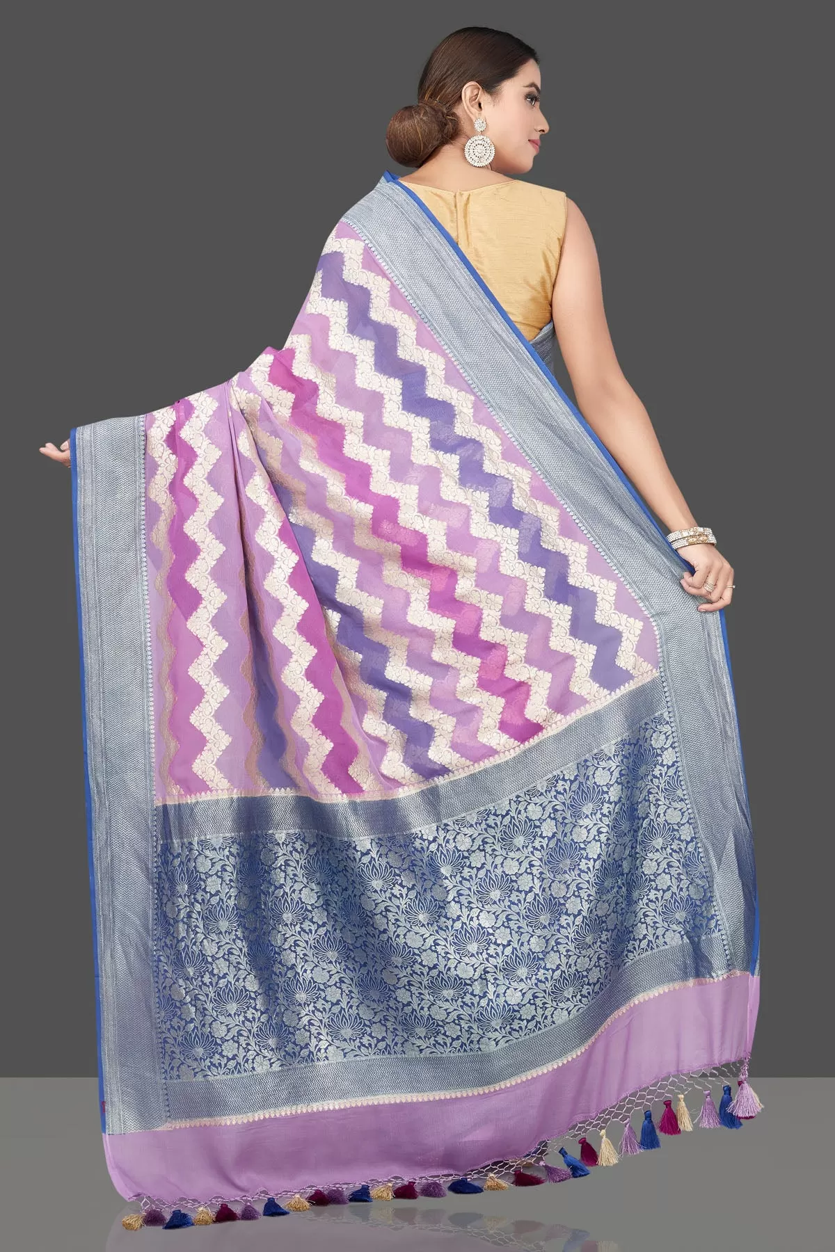 90L175-RO Shaded Lavender Saree with Chevron Zari Pattern