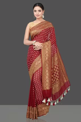 90L176-RO Maroon Georgette Saree with Zari Buta and Border