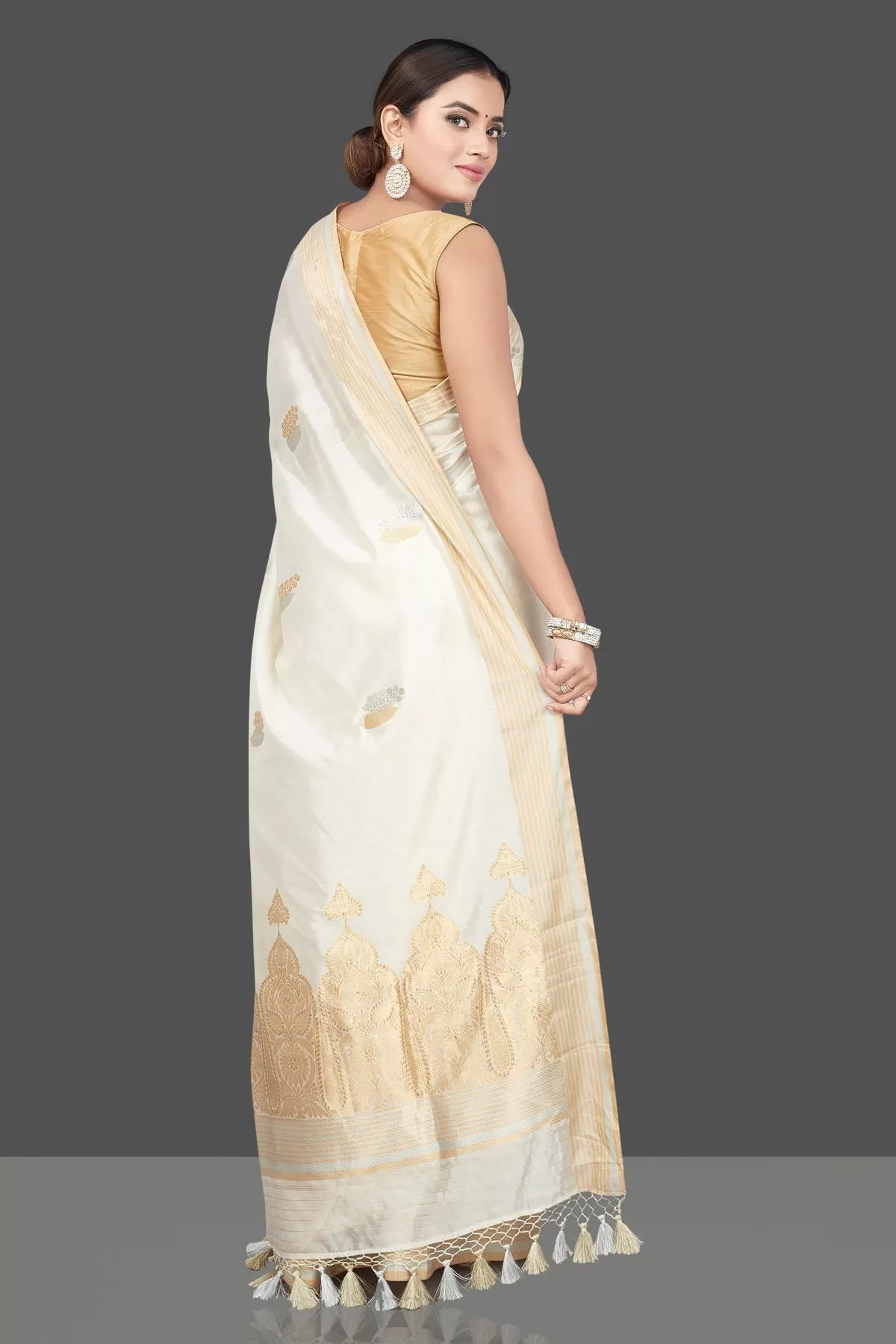 90L177-RO Cream Chenya Silk Saree with Zari Border