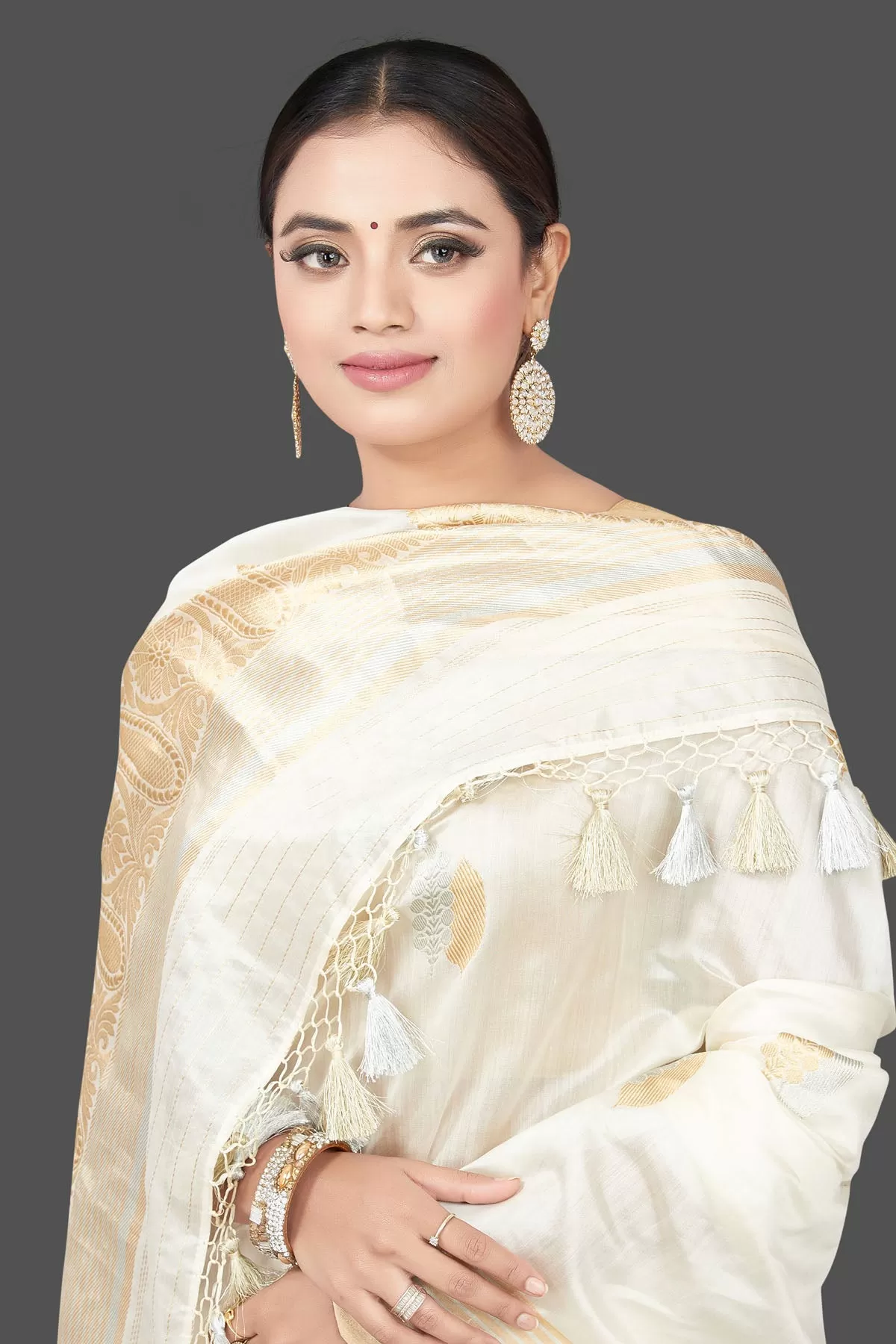 90L177-RO Cream Chenya Silk Saree with Zari Border