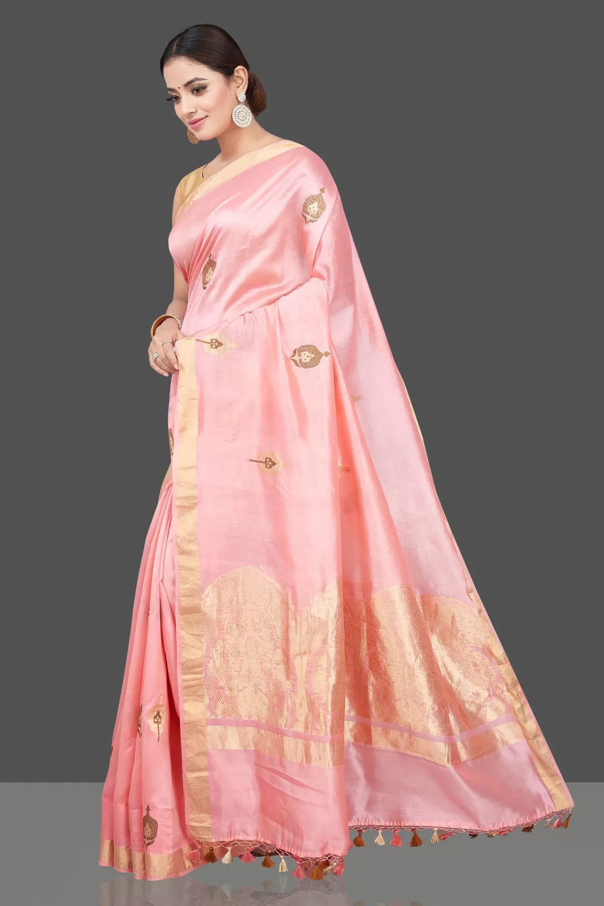 90L178 Light Pink Chenya Silk Saree with Zari Border