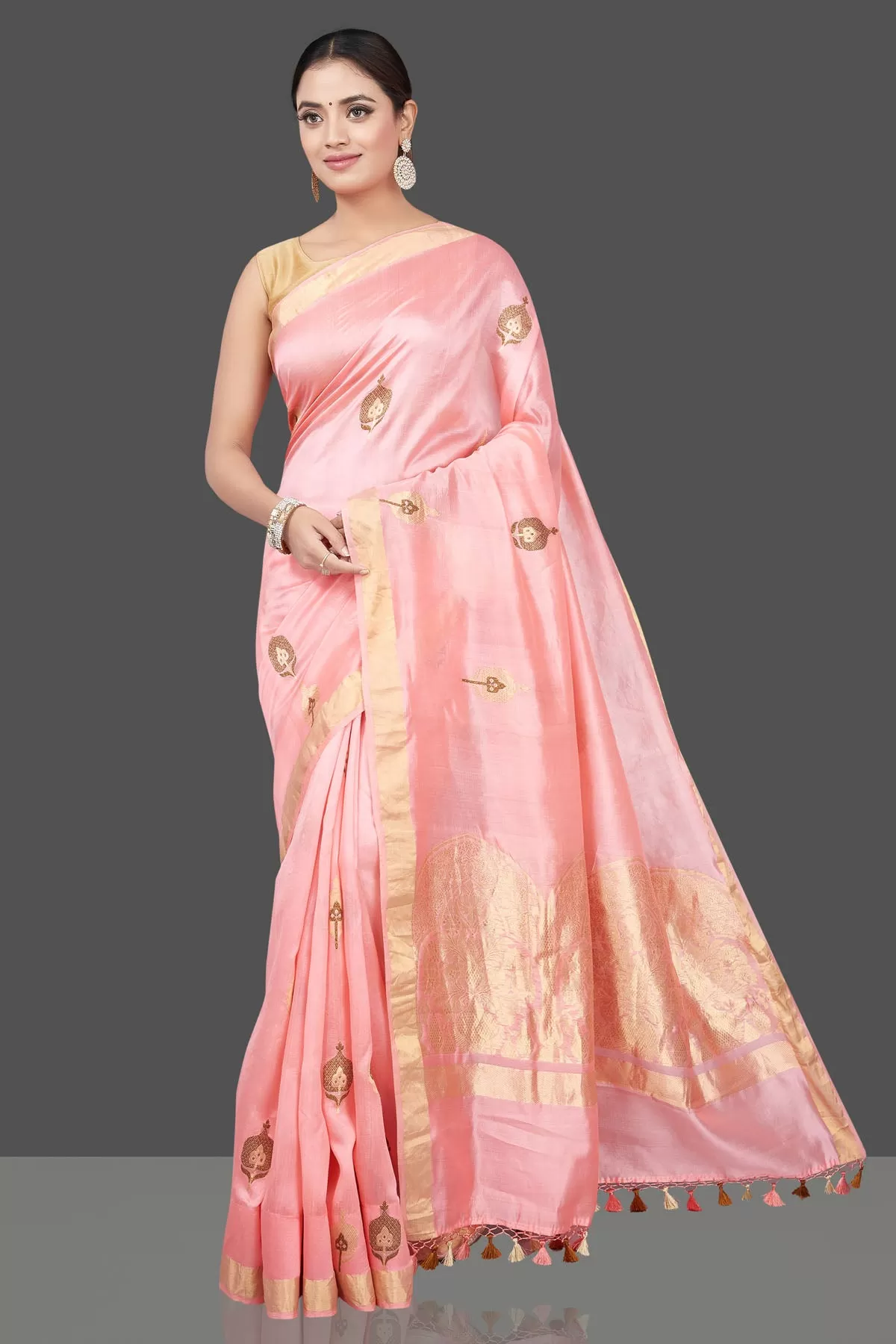 90L178 Light Pink Chenya Silk Saree with Zari Border