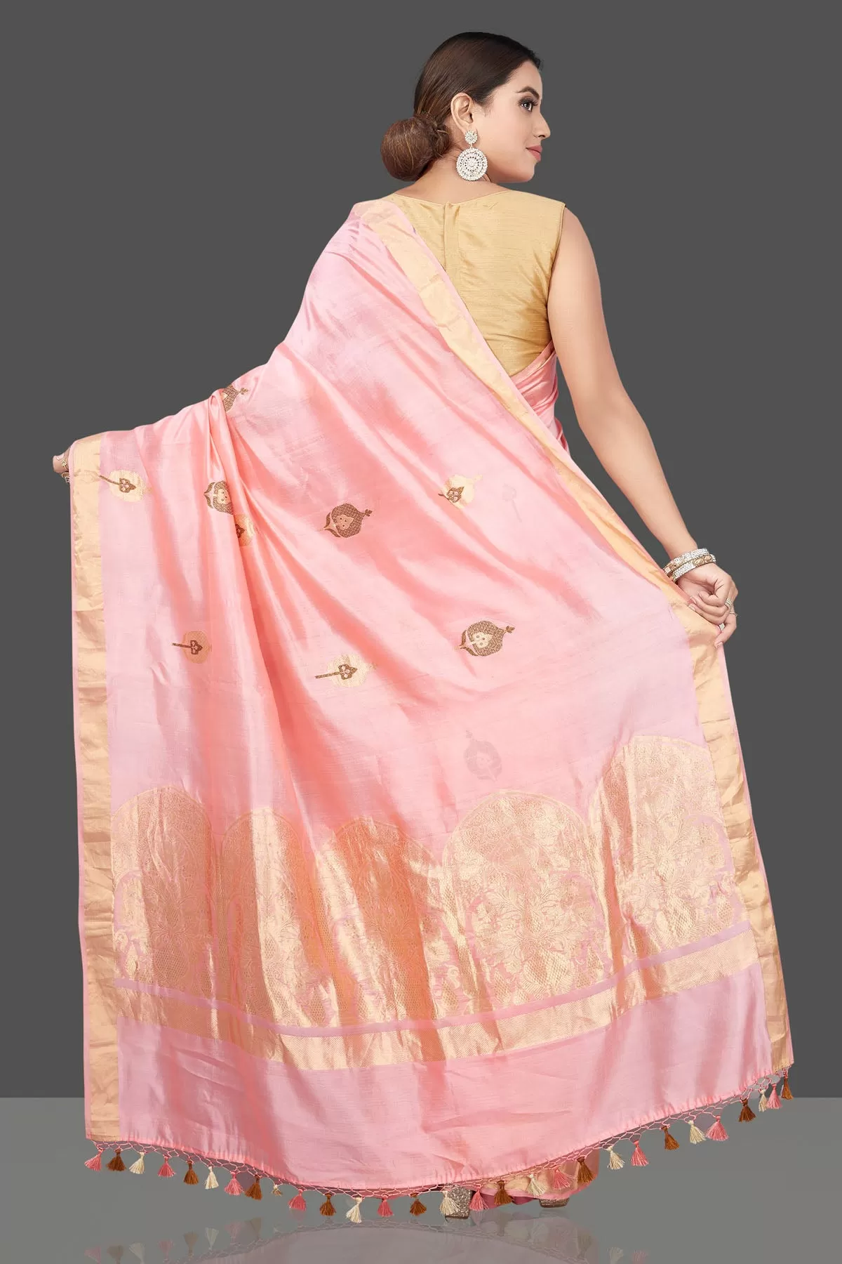 90L178 Light Pink Chenya Silk Saree with Zari Border