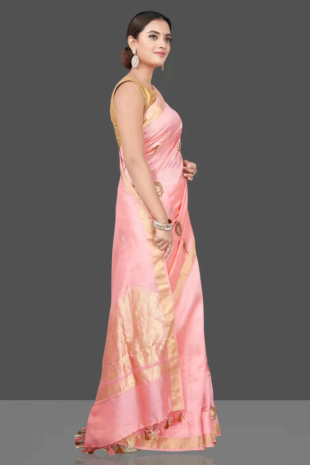 90L178 Light Pink Chenya Silk Saree with Zari Border