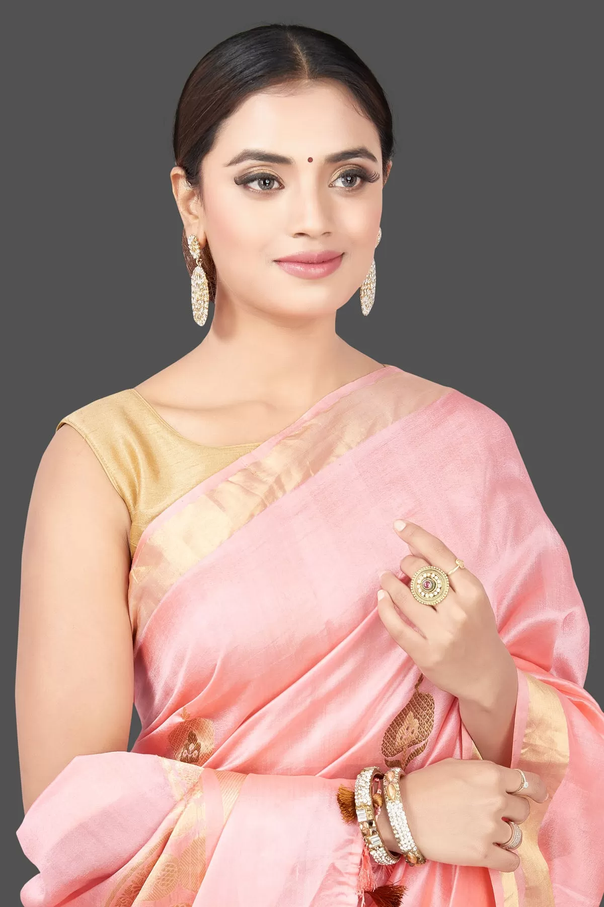 90L178 Light Pink Chenya Silk Saree with Zari Border