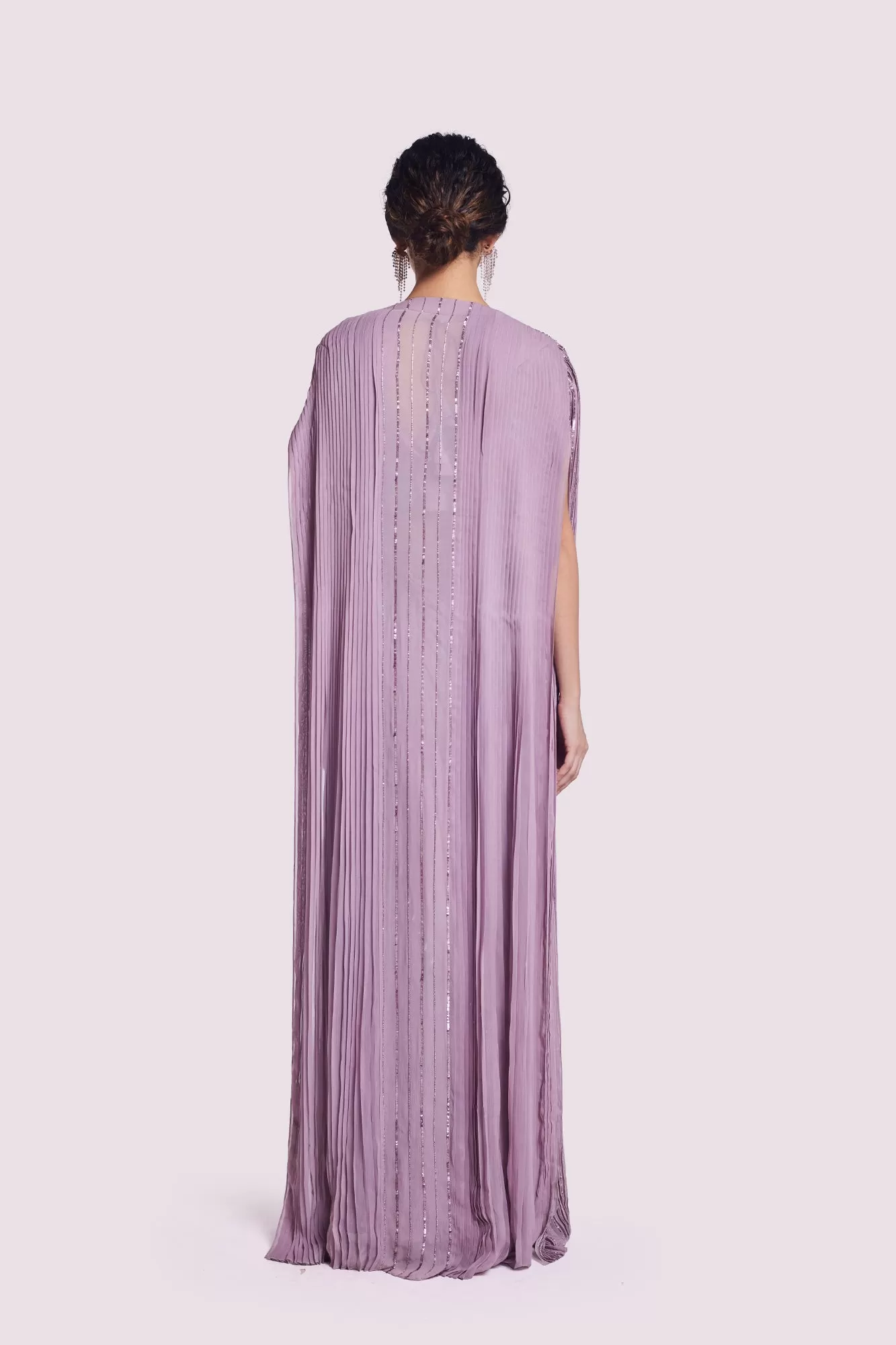 90Y051-RO Mauve Georgette Draped Saree with Longline Cape