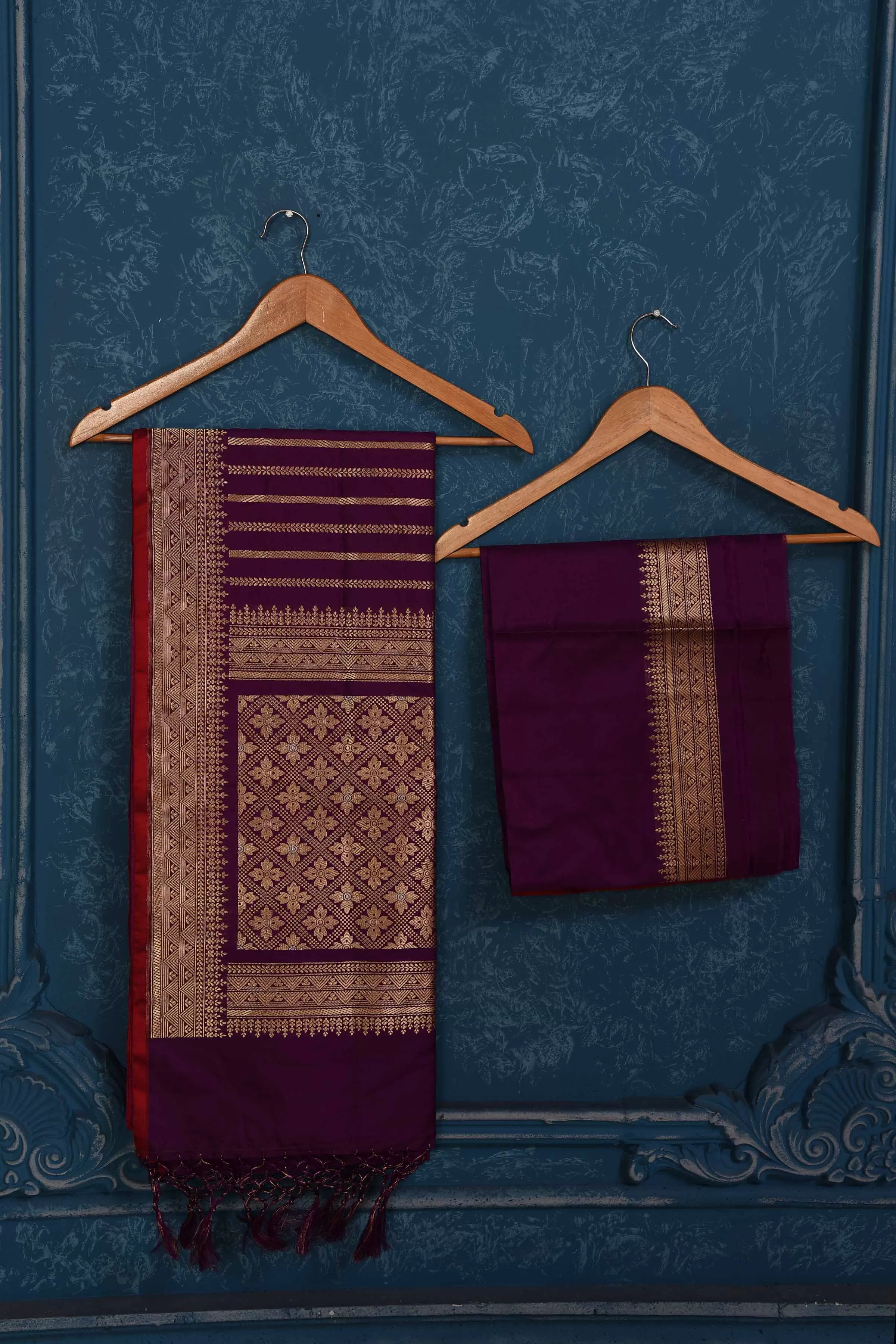 91A192 Purple Zari Stripes Katan Silk Banarasi Saree