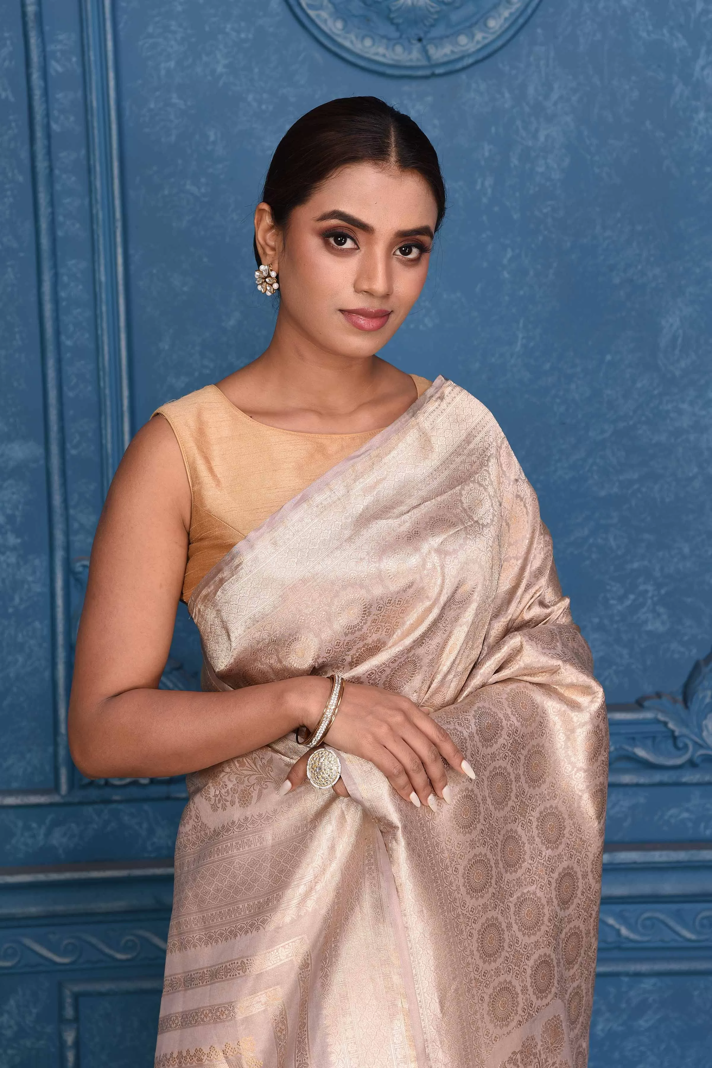 91A194 Golden Zari Work Katan Silk Banarasi Saree