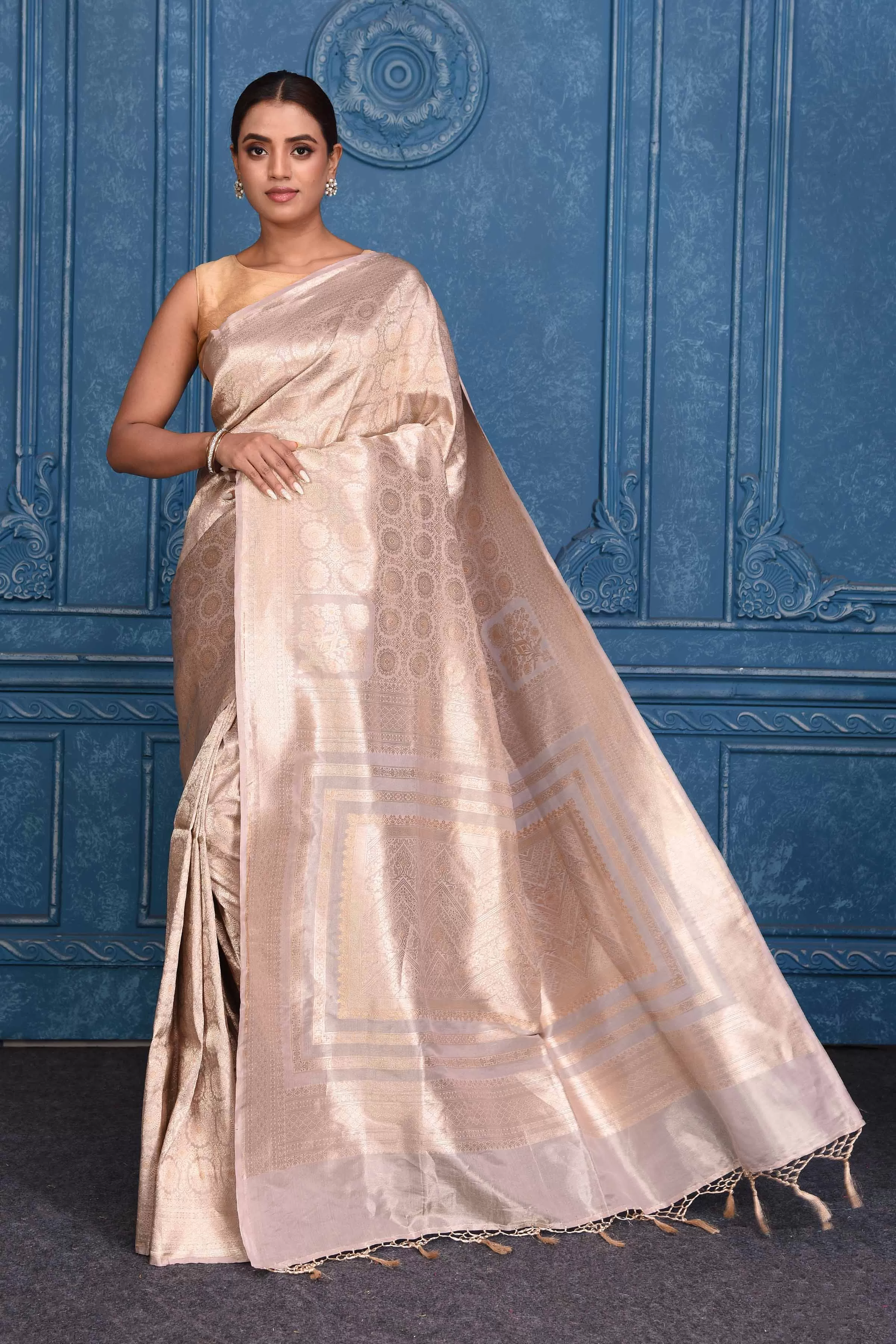 91A194 Golden Zari Work Katan Silk Banarasi Saree