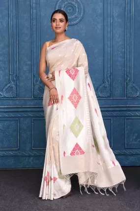 91A197 Cream Tussar Banarasi Saree with Zari Border