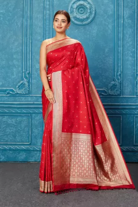 91A250 Red Mashru Banarasi Saree with Zari Border