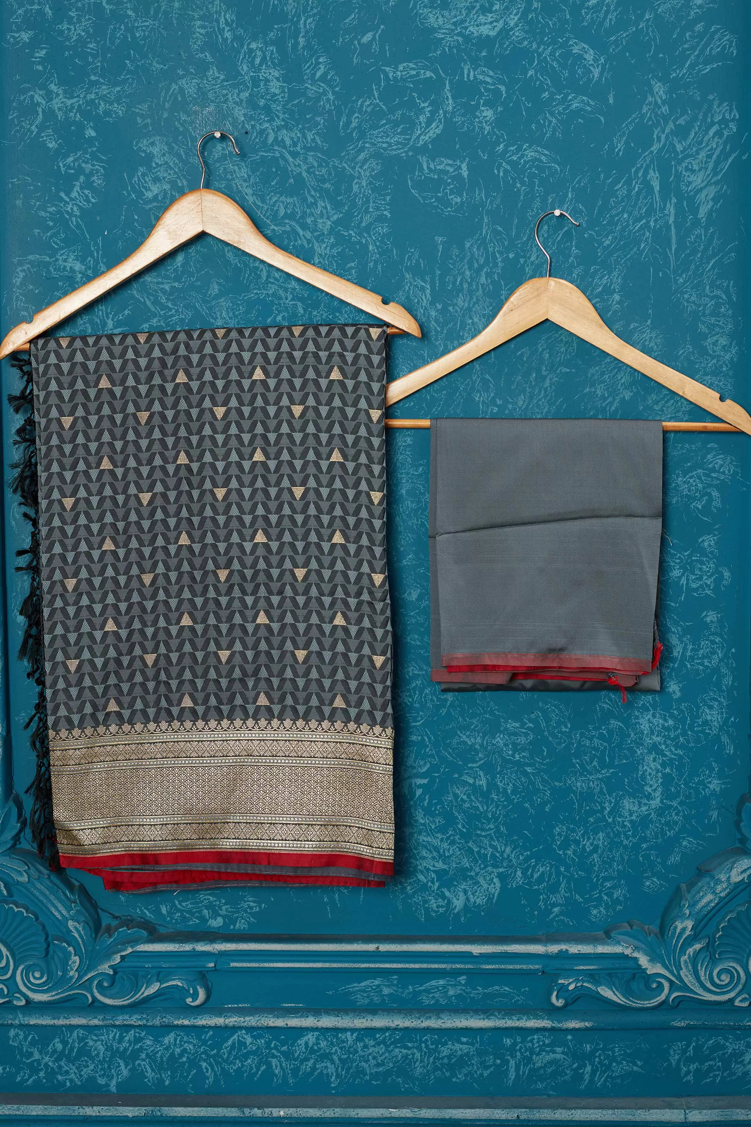 91A251 Grey Mashru Banarasi Saree with Zari Border