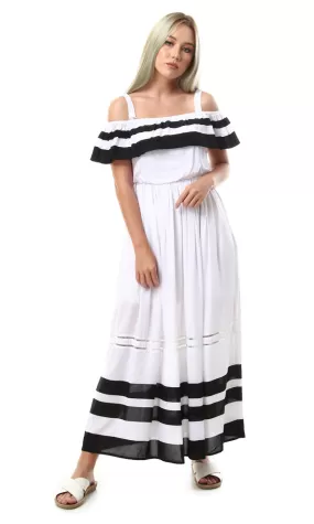 93116 Off Shoulder With Adjustable Straps Dress - White