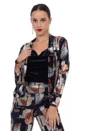 Abstract Leaf Print Oversized Velvet Jacket