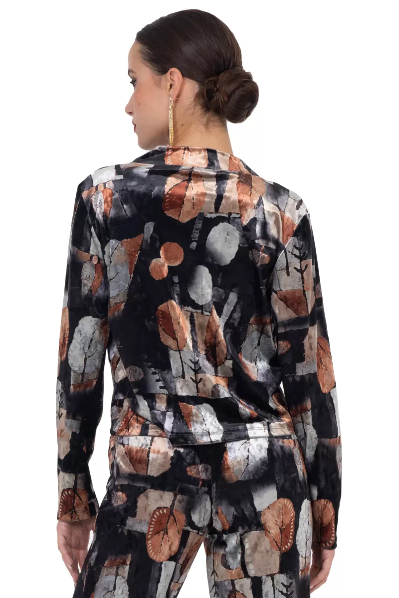 Abstract Leaf Print Oversized Velvet Jacket