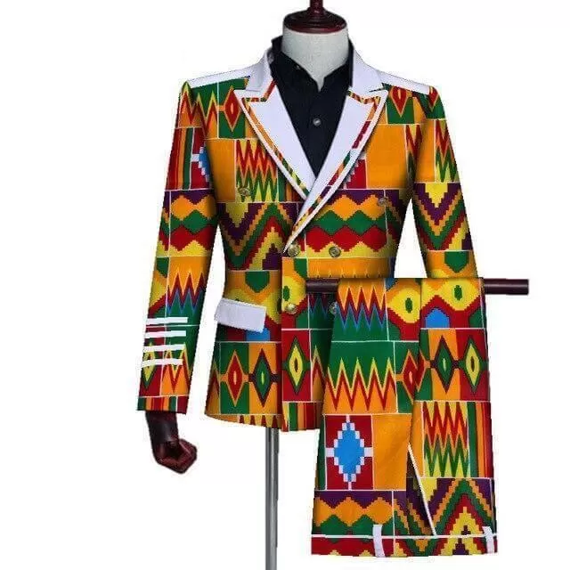 African Double-Breasted Two Piece Suit