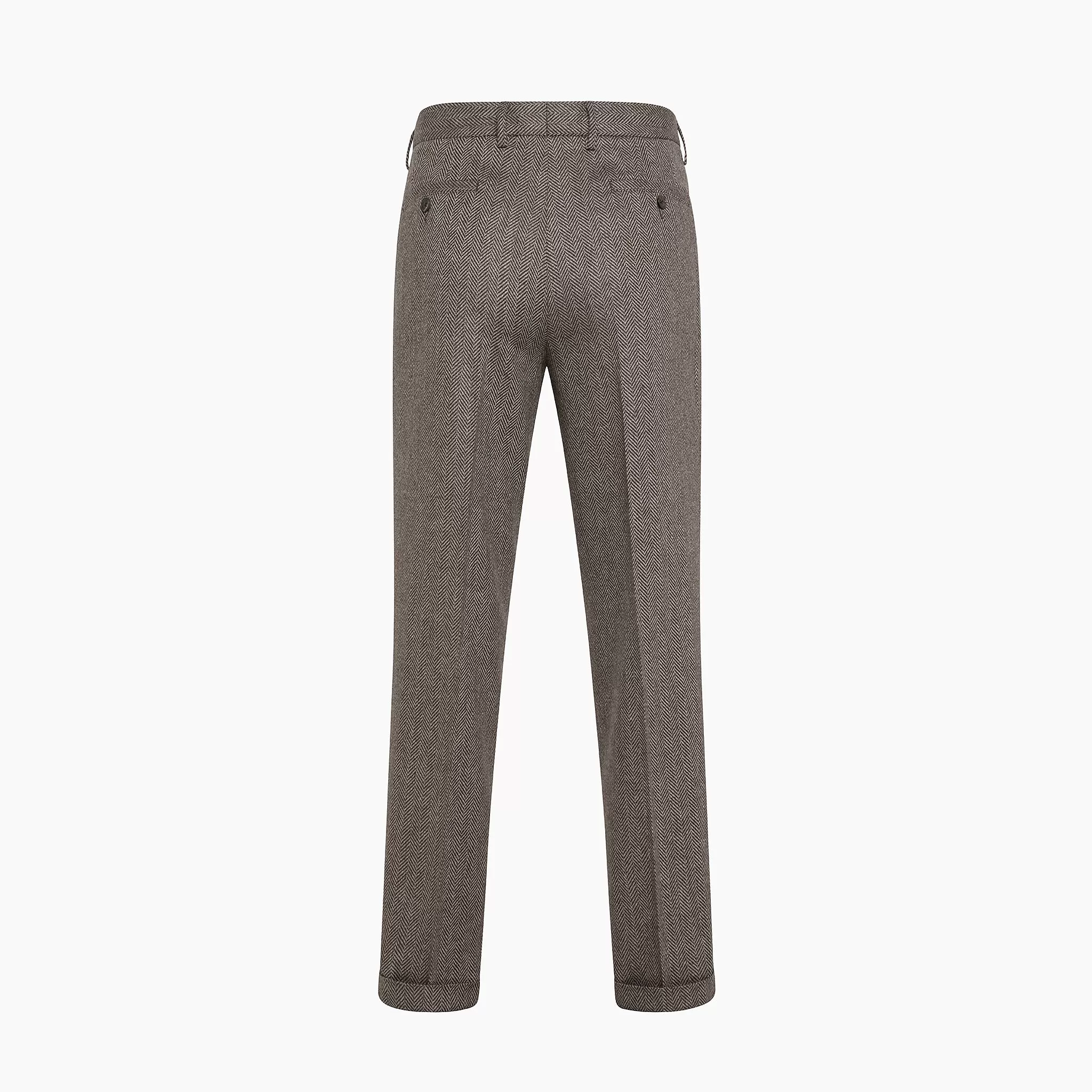 Alain Pleated Chino in Herringbone Archivio wool