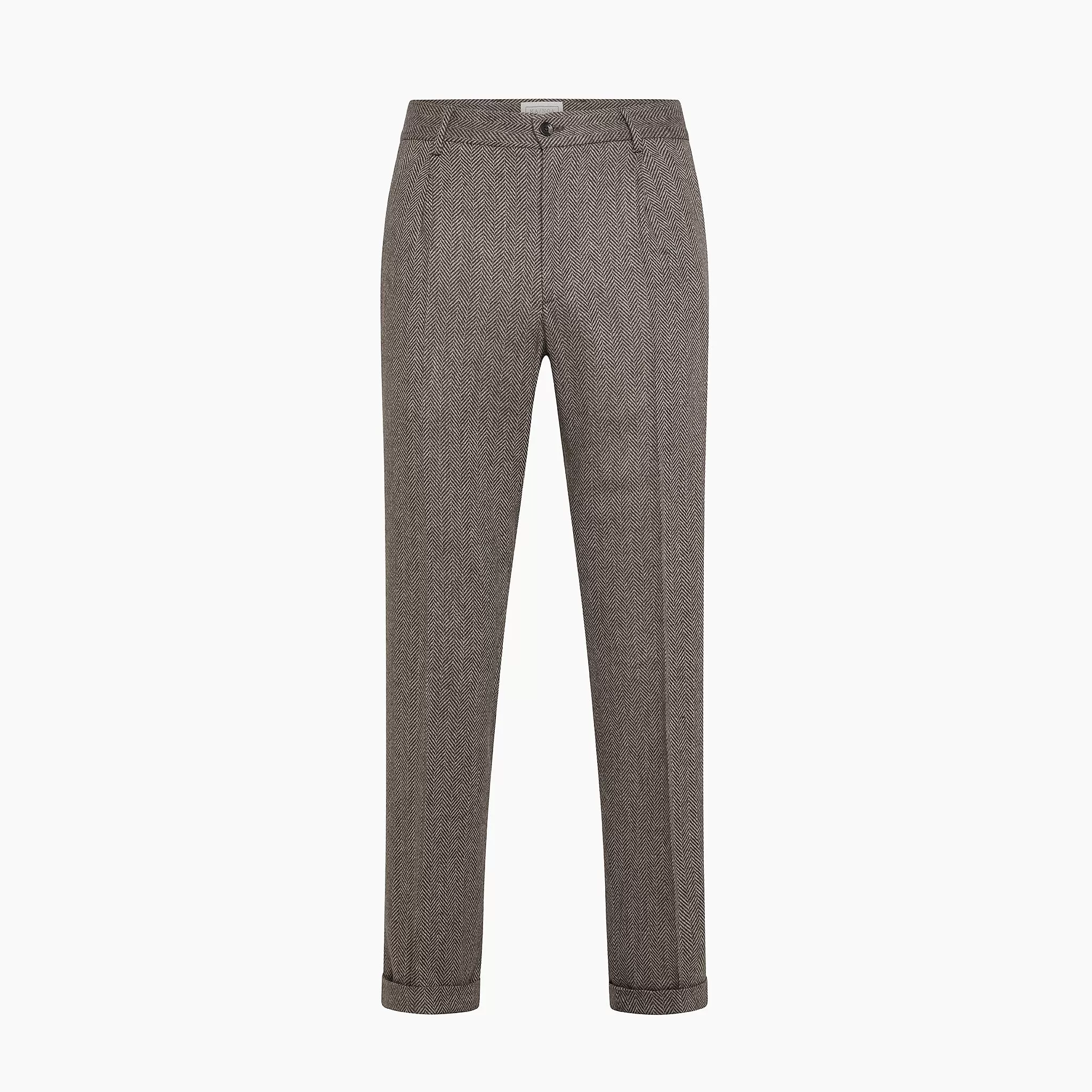 Alain Pleated Chino in Herringbone Archivio wool