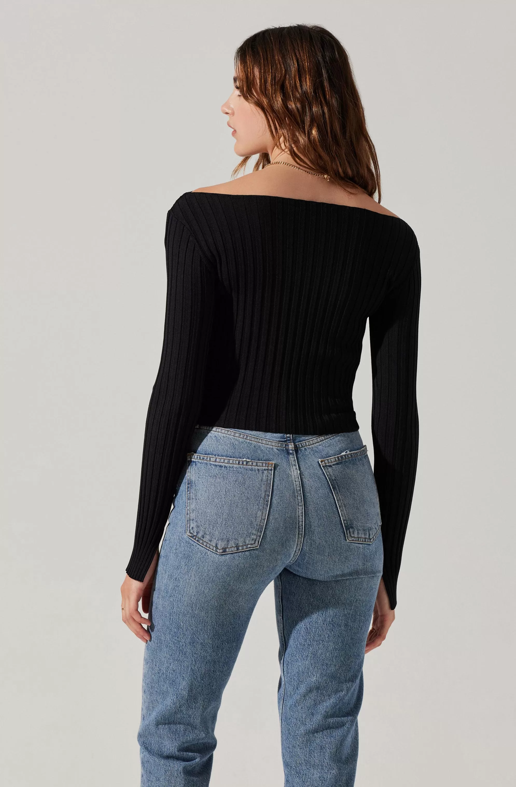 Alessandra Ribbed Off Shoulder Sweater