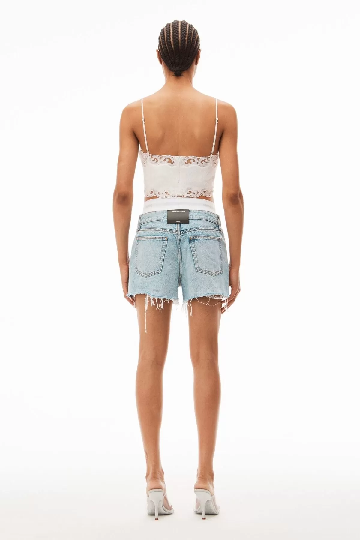 Alexander Wang Logo Elastic Denim Short - Pebble Beach